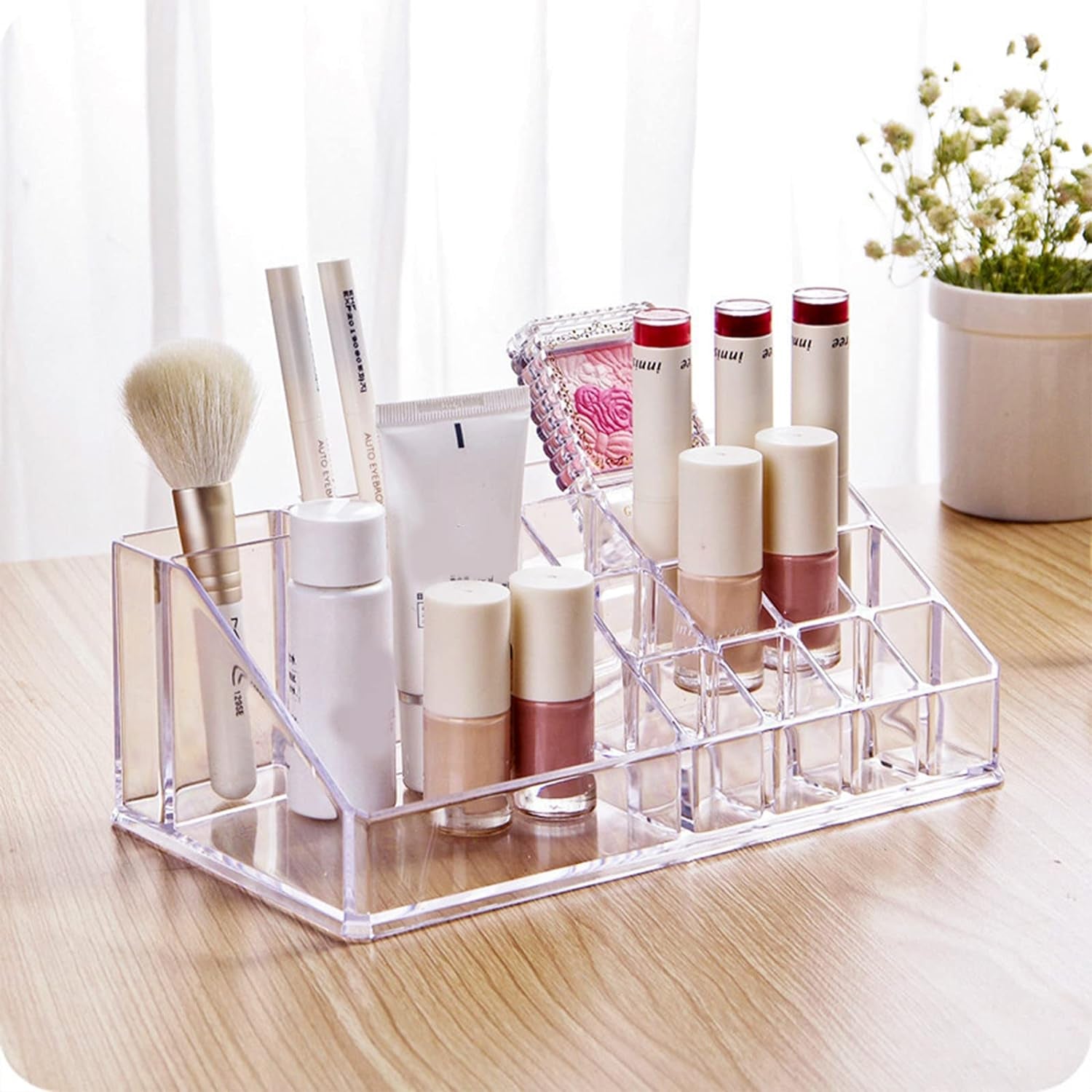 6282 16 Compartment Cosmetic Makeup Jewellery Lipstick Storage Organiser Box, Cosmetic Storage Box Make-up Lipstick Organizer / Lipstick Holder Case Transparent