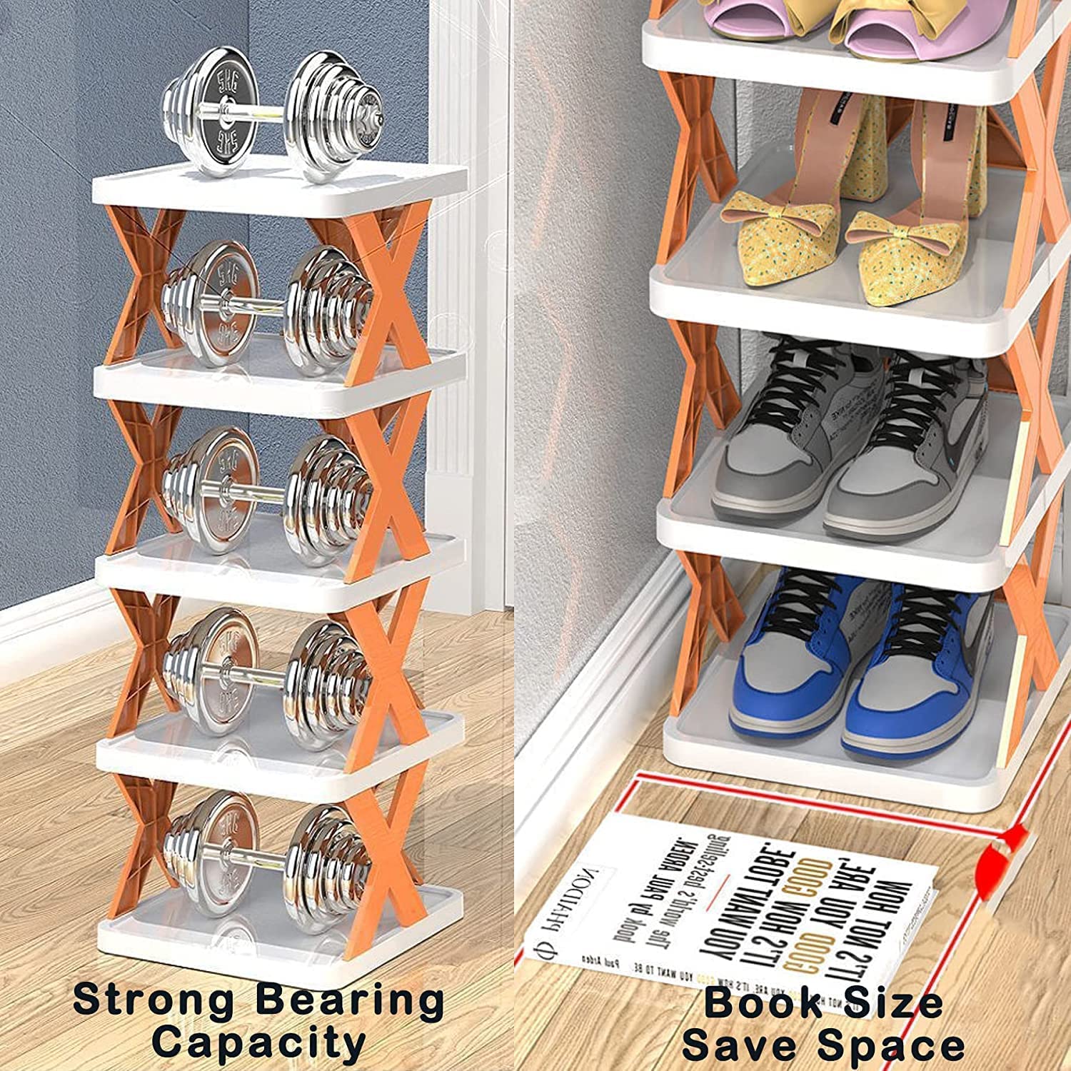 9054A 5 Tier Shoes Stand, Shoe Tower Rack Suit for Small Spaces, Closet, Small Entryway, Easy Assembly and Stable in Structure, Corner Storage Cabinet for Saving Space