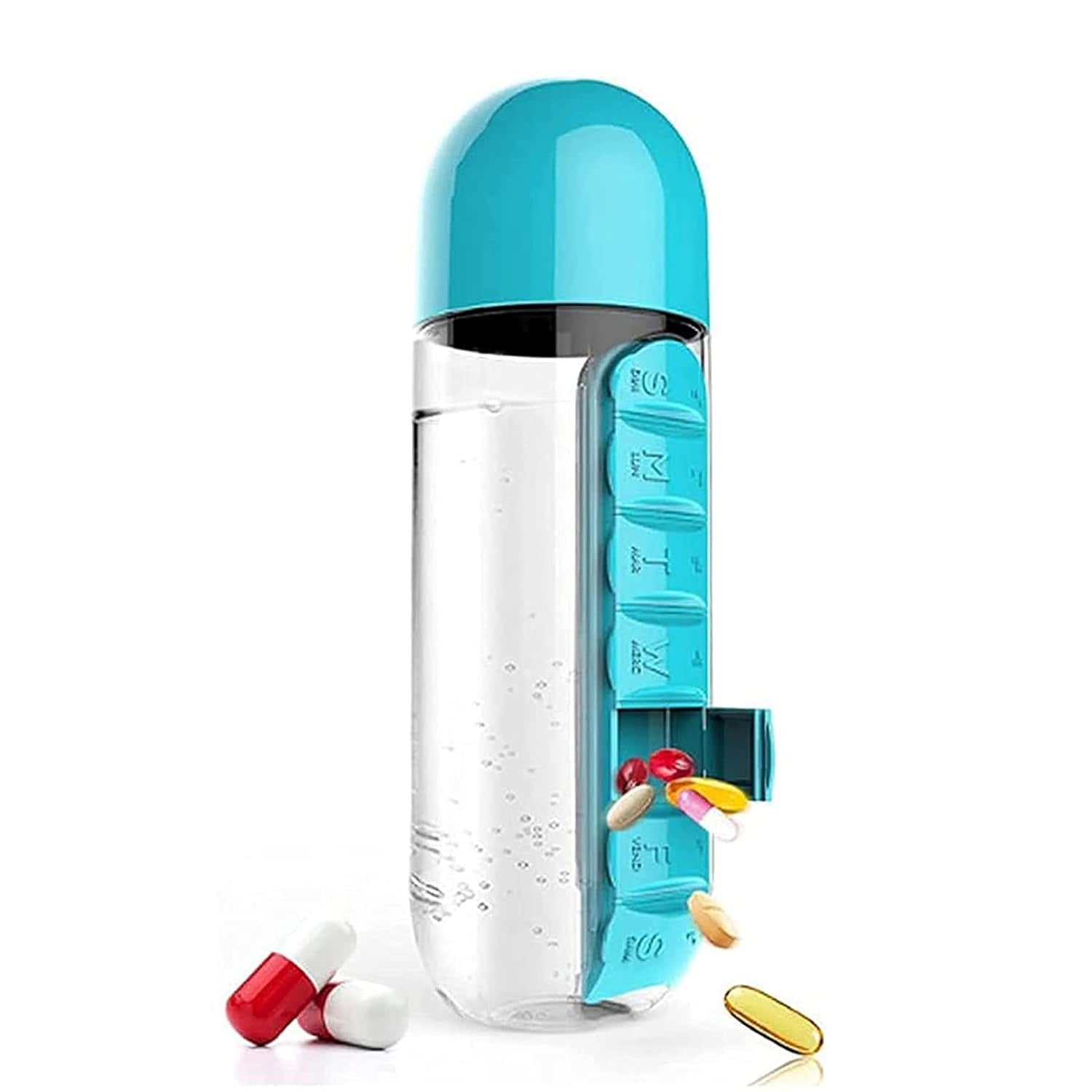 12911 Pill & Vitamin Bottle, Water Bottle Multi Functional Use for Traveling & Outdoor Use Water Bottle, Travelling kit, Summer Special Bottle (600 Ml / Mix Color )