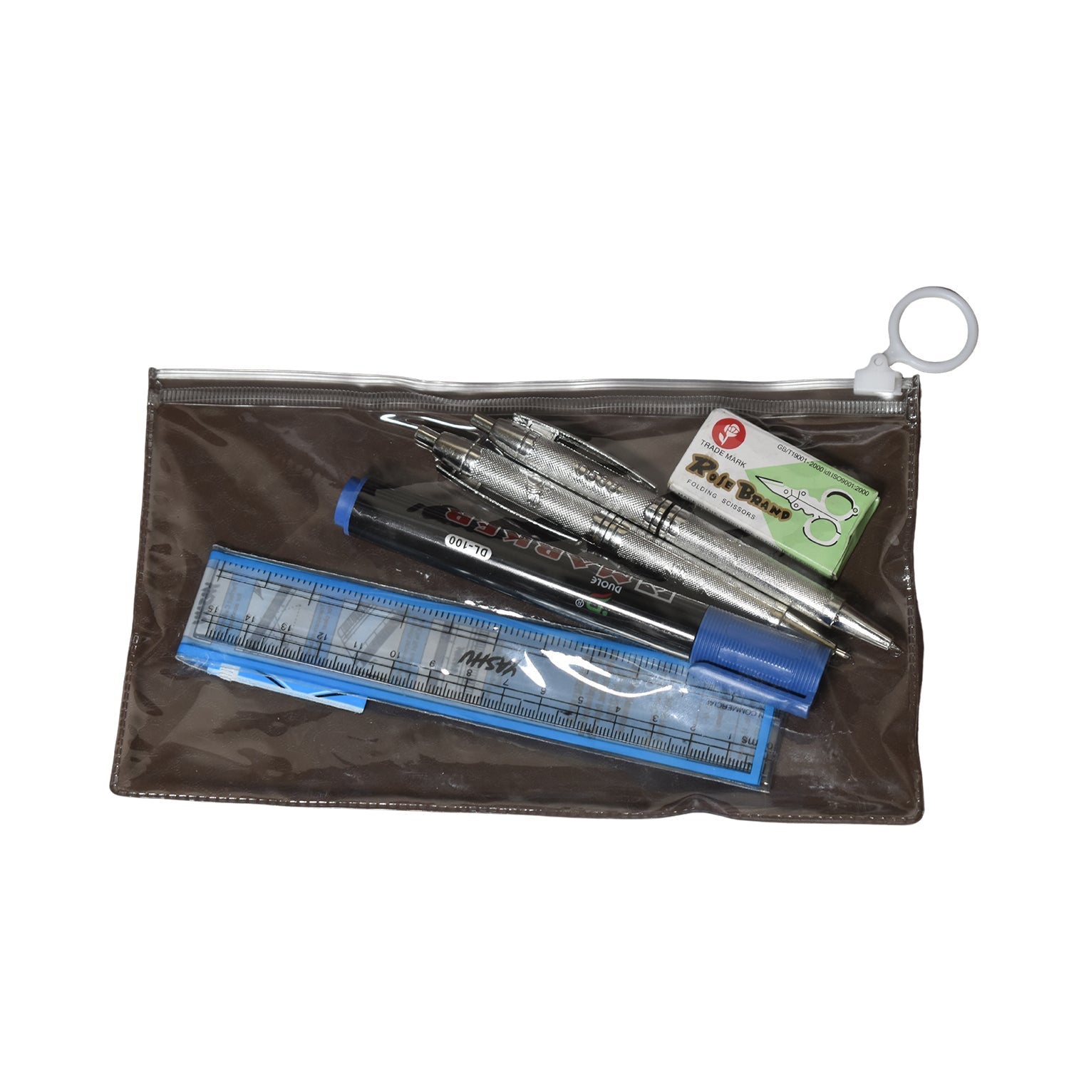 4848 6-Pcs Combo Zipper Pouch scissor Ruler Pen And Marker Used While Studying By Teachers And Students In Schools And Colleges Etc.