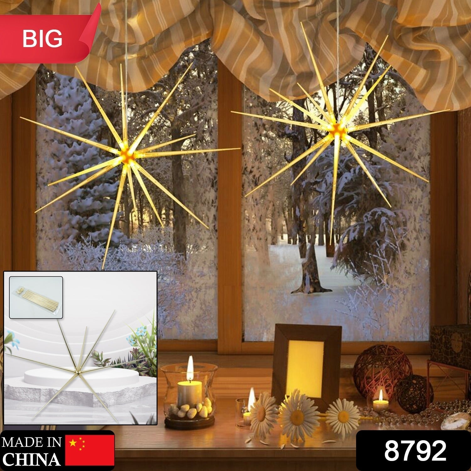 3D Gold Star Hanging Decoration Star, Acrylic Look Hanging Luminous Star for Windows, Home, Garden Festive Embellishments for Holiday Parties Weddings Birthday Home Decoration ( Big / Medium, Small )