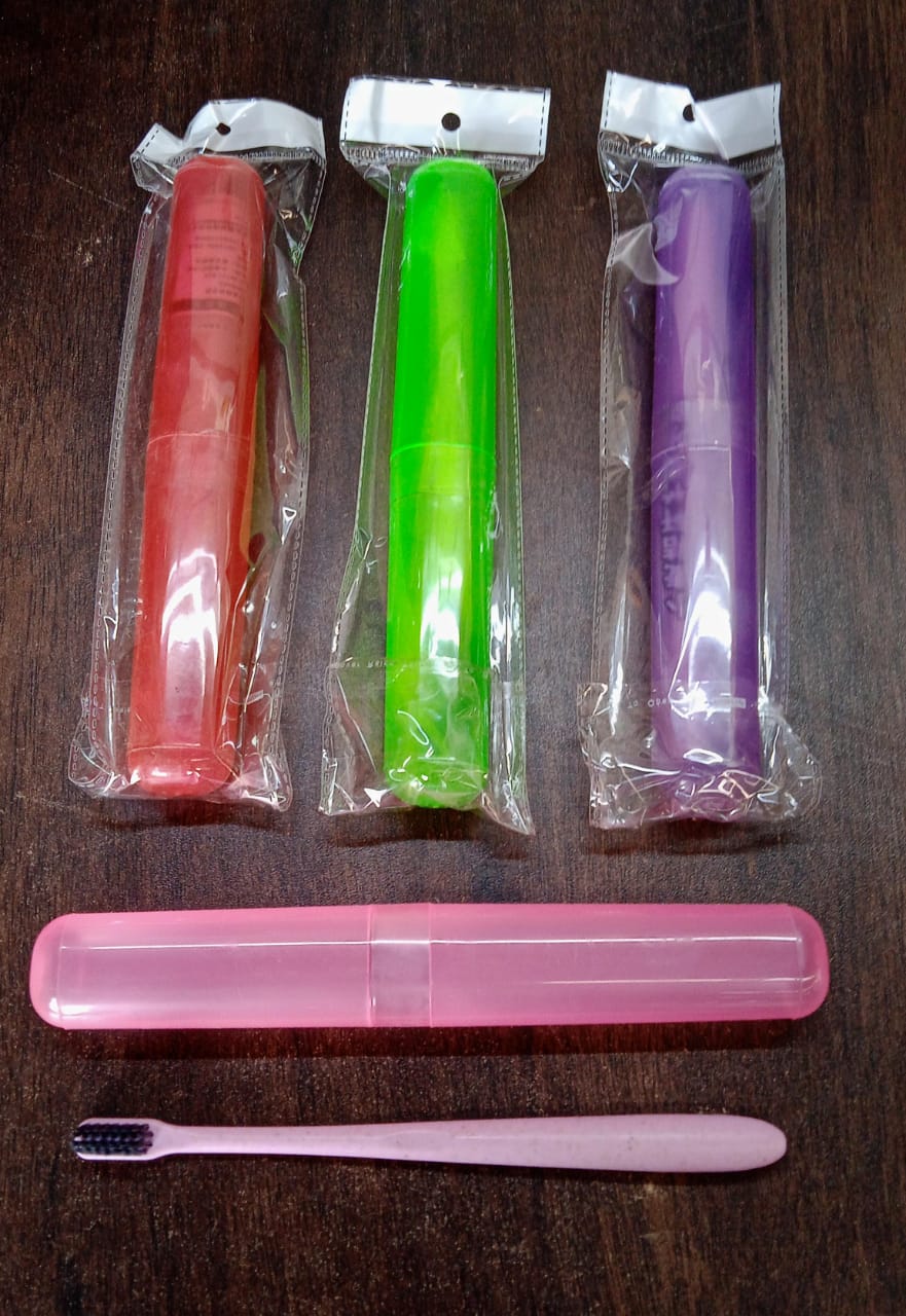 12985 Soft Toothbrush With Toothbrush Cover Cleaner Scraper for Men and Women, Kids, Adults Plastic Toothbrush Cover / Case / Holder (1 Pc / Mix Color)