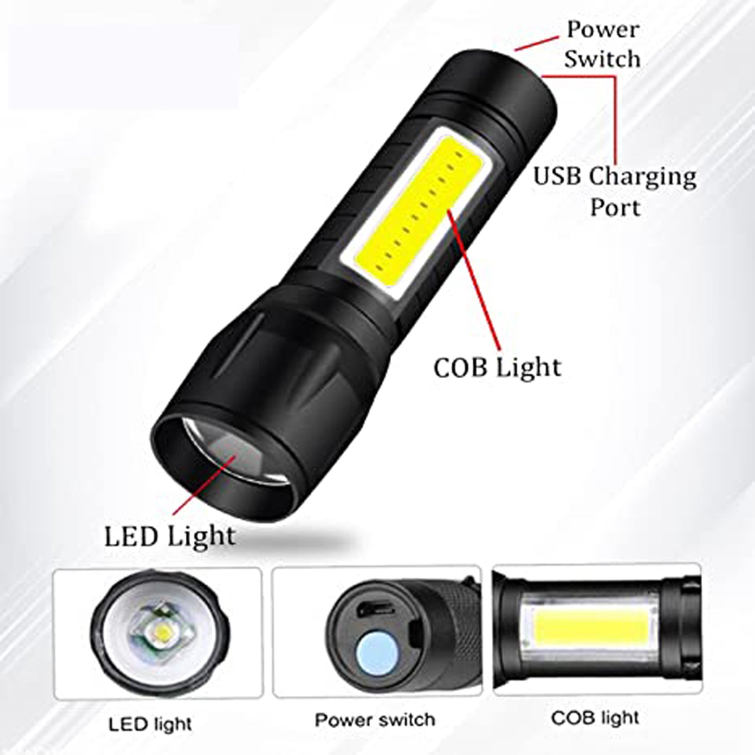 7528 Mini Search Rechargeable LED Long Range Flashlight Emergency Light Torch