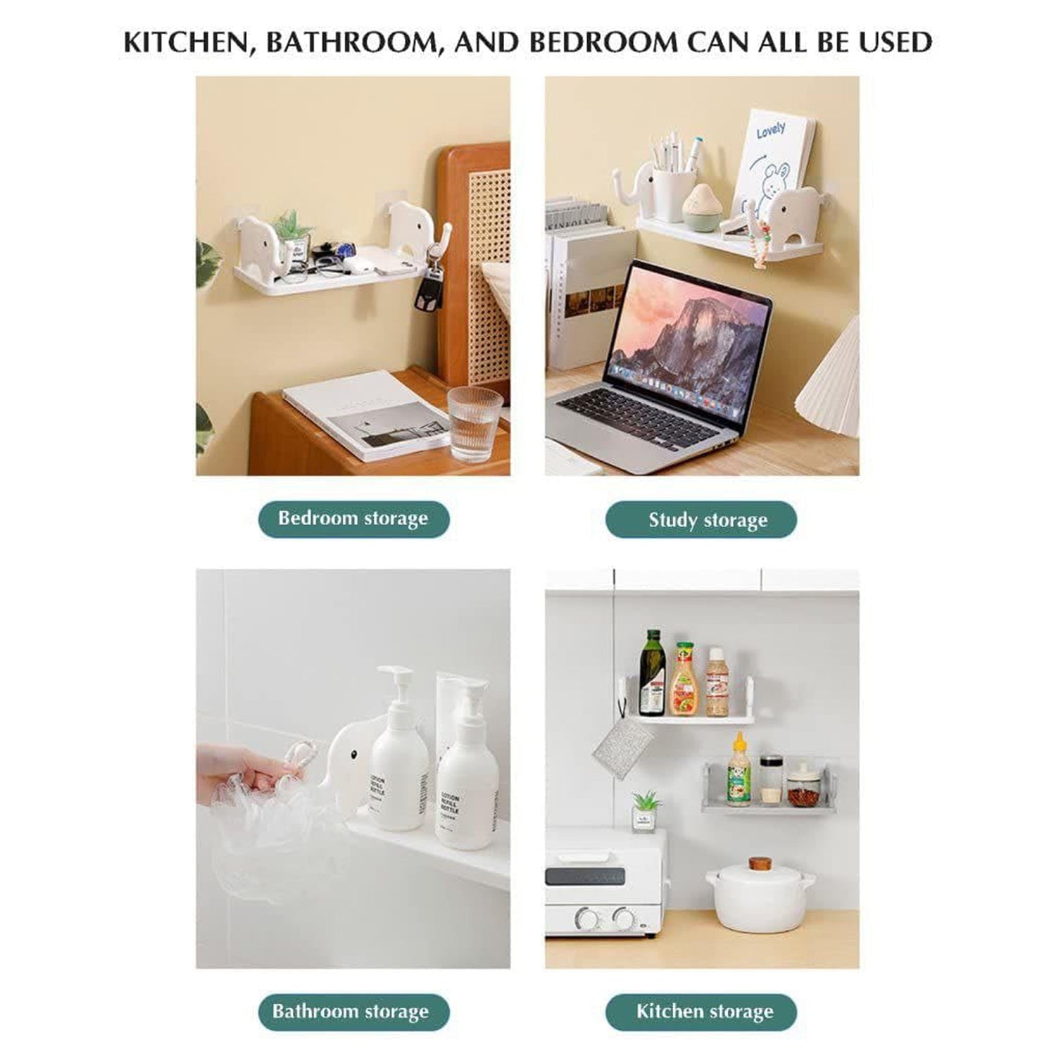 9272 MULTIFUNCTIONAL ELEPHANT SHAPED STORAGE SHELF, NO PUNCHING WALL MOUNTED MINI STORAGE RACK, CREATIVE CUTE ELEPHANT SHELF ORGANIZER FOR KITCHEN BATHROOM BEDROOM STUDY