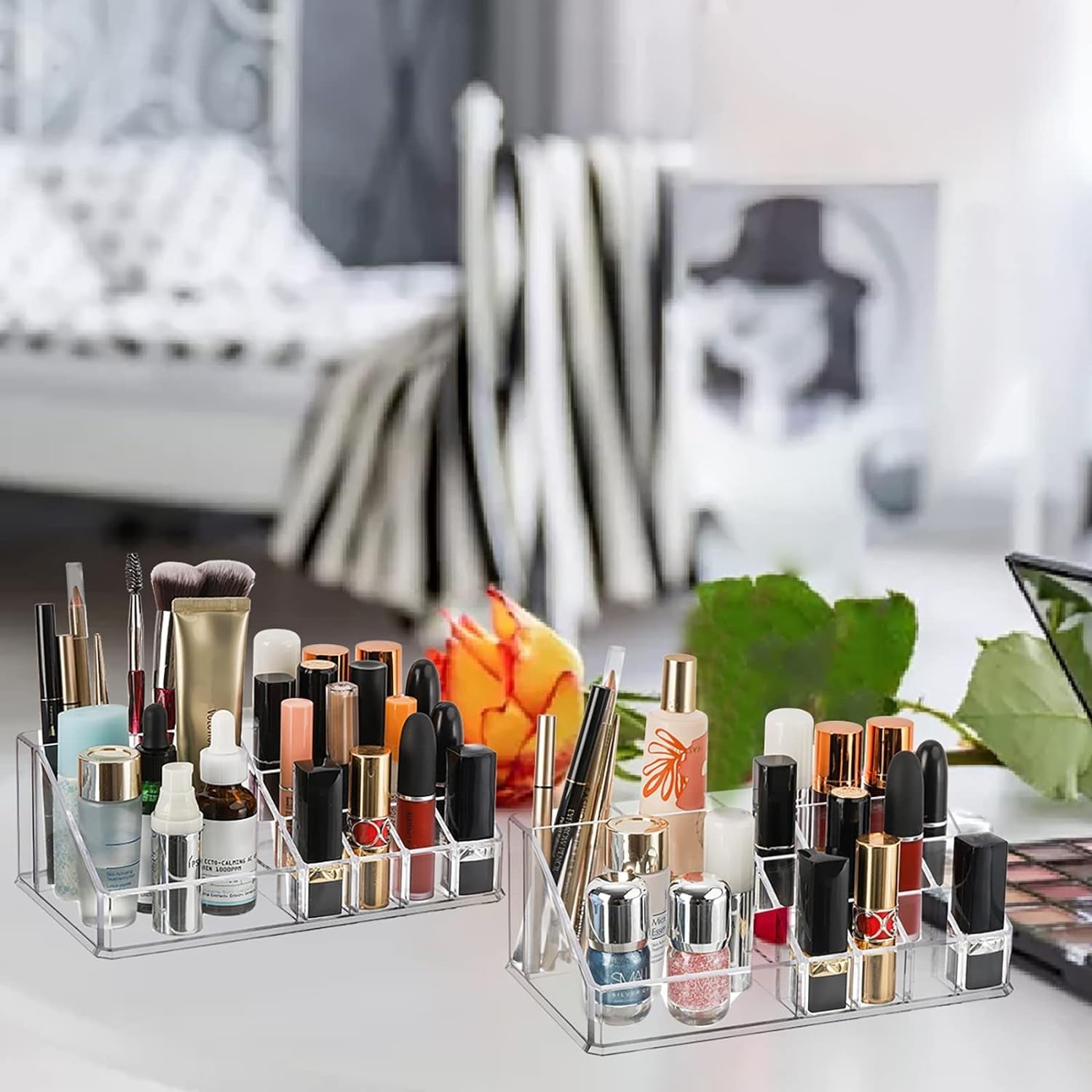 6282 16 Compartment Cosmetic Makeup Jewellery Lipstick Storage Organiser Box, Cosmetic Storage Box Make-up Lipstick Organizer / Lipstick Holder Case Transparent