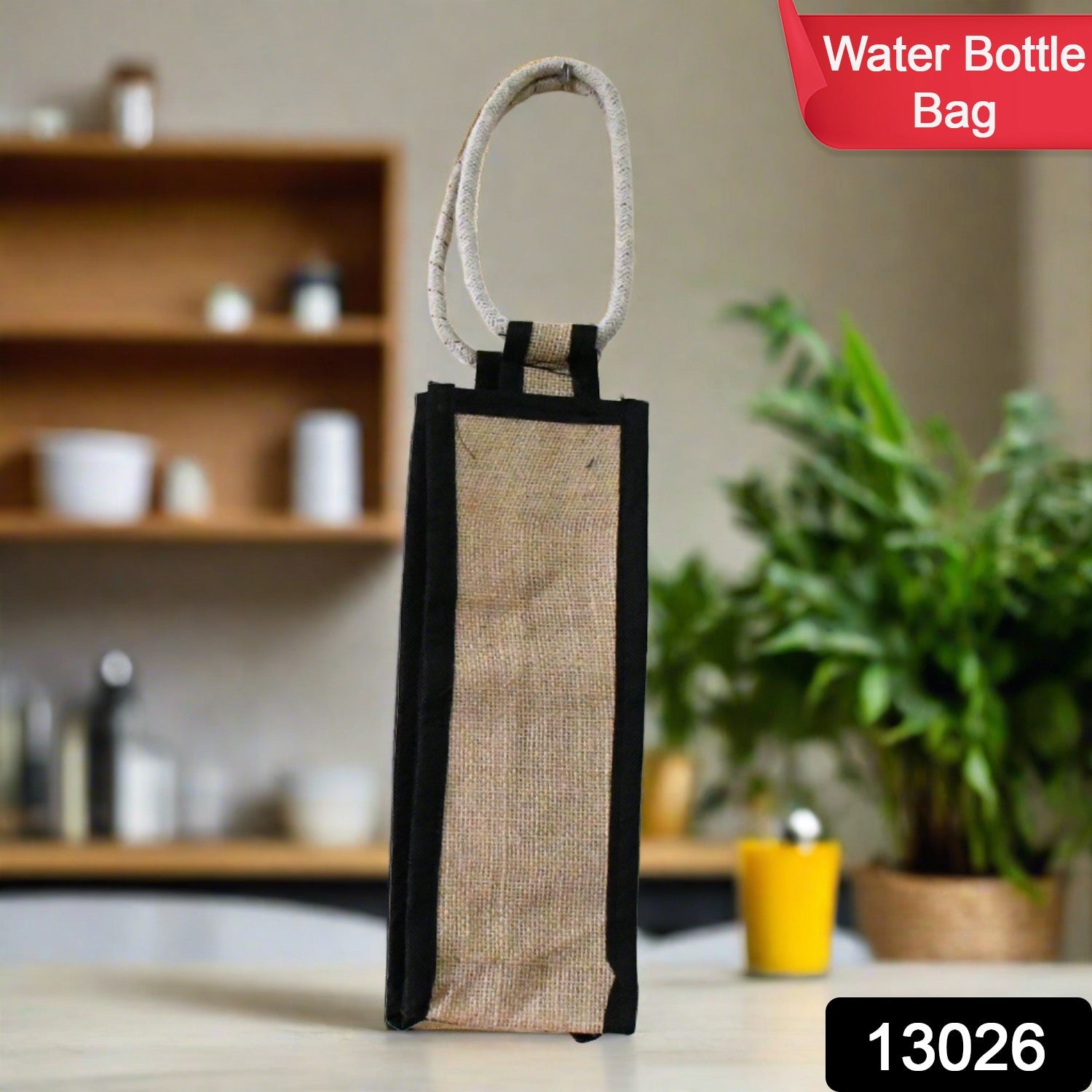 13026 Jute Water Bottle Bag, Wine Bottle Gift Bag / Bottle Carry Bag / Water Bottle Cover Reusable and Eco-friendly And Handle for men & women for Office, Gift Bag (1 Pc)
