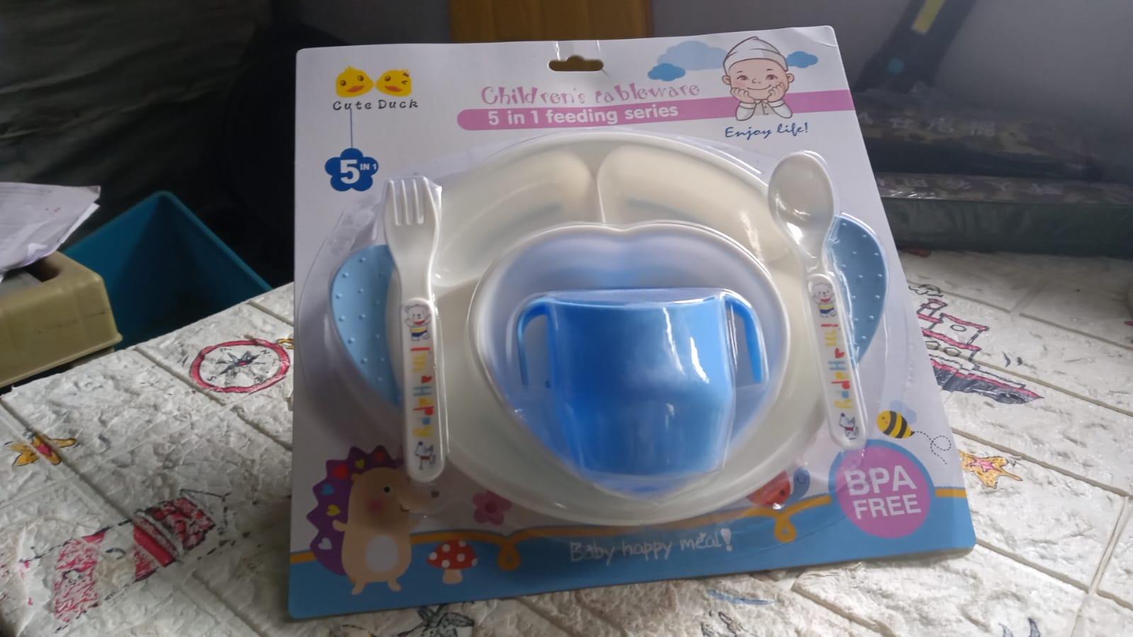 8176 5in1 Baby Feeding Set for Kids and Toddlers,Children Children Dinnerware Set - Feeding Set for Kids, Cartoon Design Plate, Cup, Spoon, Fork Tableware Cutlery for Kids Microwave & Dishwasher Safe (5 Pcs Set)