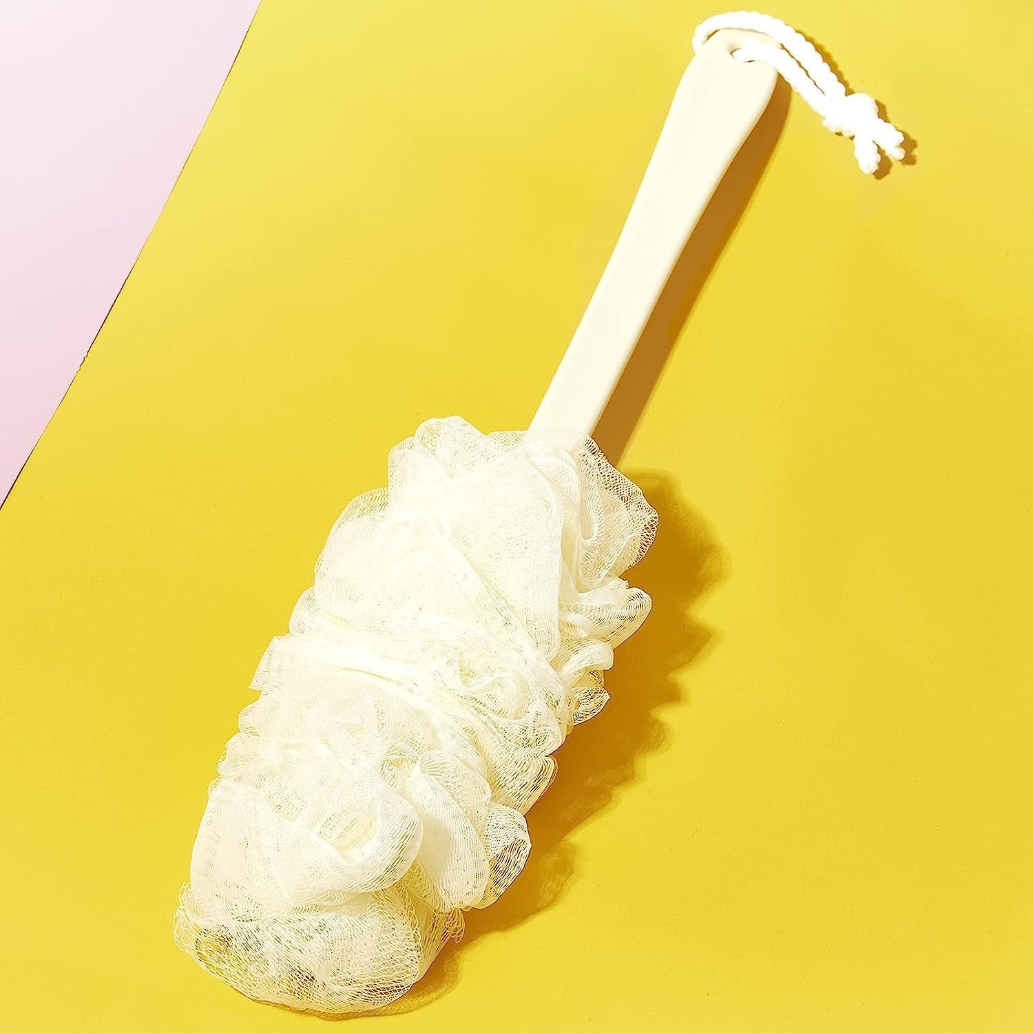 6702 Loofah Back Scrubber for Shower, Long Handle Bath Sponge Shower Brush, Soft Nylon Mesh Back Cleaner Washer, Body Bath Brush for Women and Men, Bathroom Shower Accessories