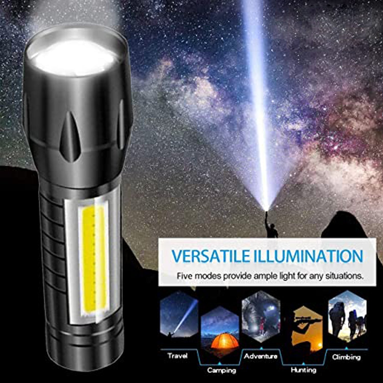 7528 Mini Search Rechargeable LED Long Range Flashlight Emergency Light Torch