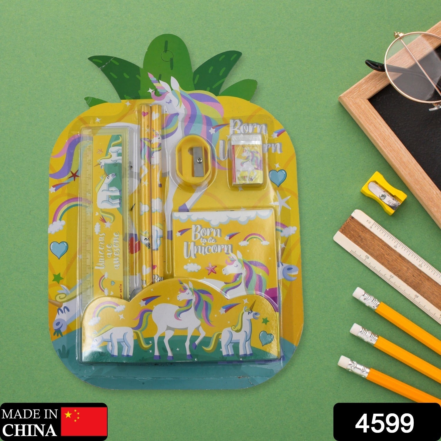 4599 6 PC SET STATIONARY SET INCLUDING PENCIL RULER RUBBER PENCIL SHARPENER SCHOOL, OFFICE PRODUCT GIFT