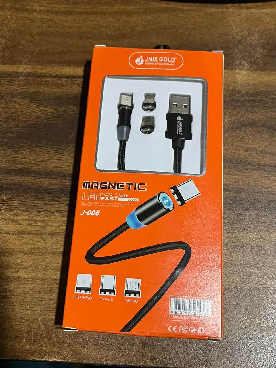 12520 Magnetic Charging Cable 3 in 1 Metal Magnetic Micro USB Type C Lighting Cable with LED, Multiple Charging Adapters for All Android and all Smartphones (Compatible with All Android and iPhone Smartphones, Tablet, PC, Mobile