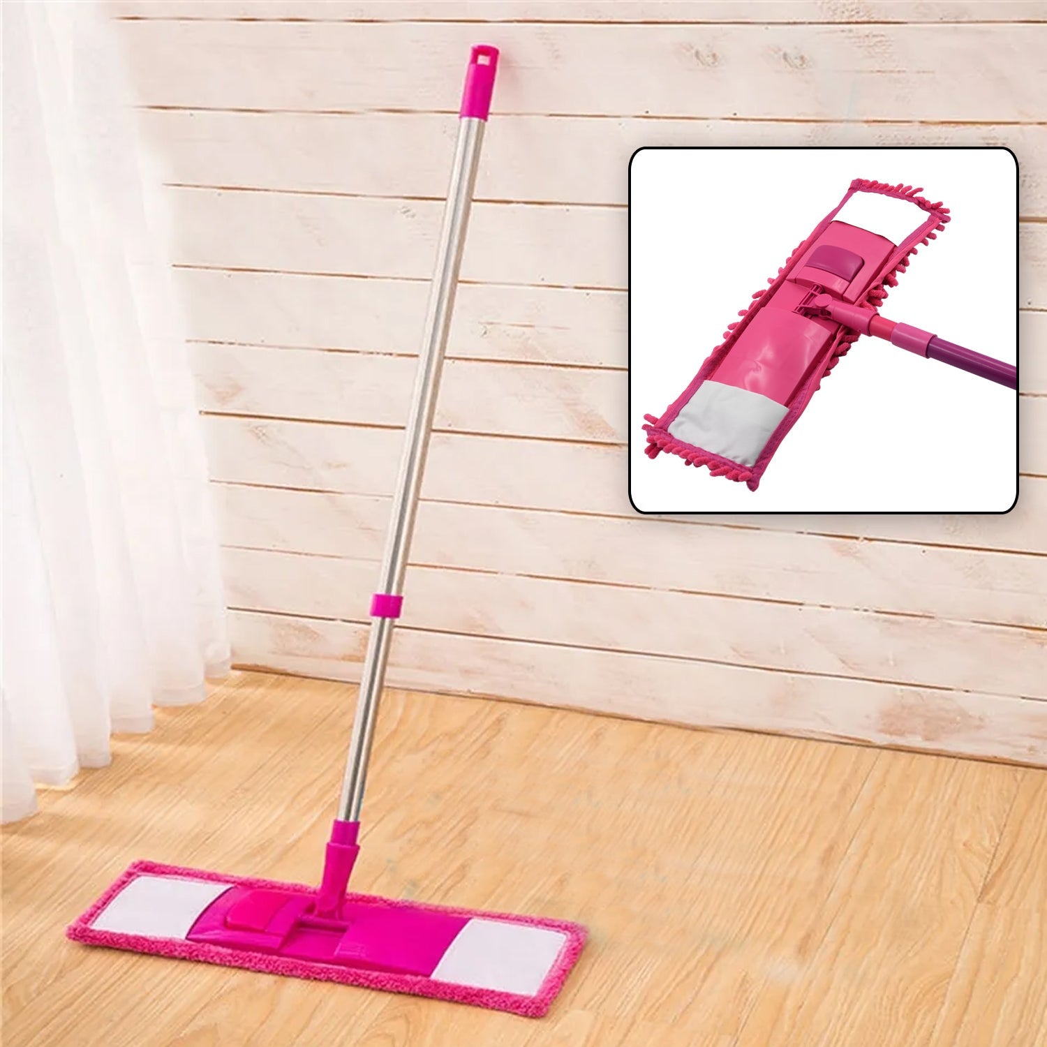 7734 Wet and Dry Cleaning Flat Microfiber Floor Cleaning Mop Steel Rod Long Handle Dry Mop microfiber mop refill (No include Extra Refill 123cmx47cm)