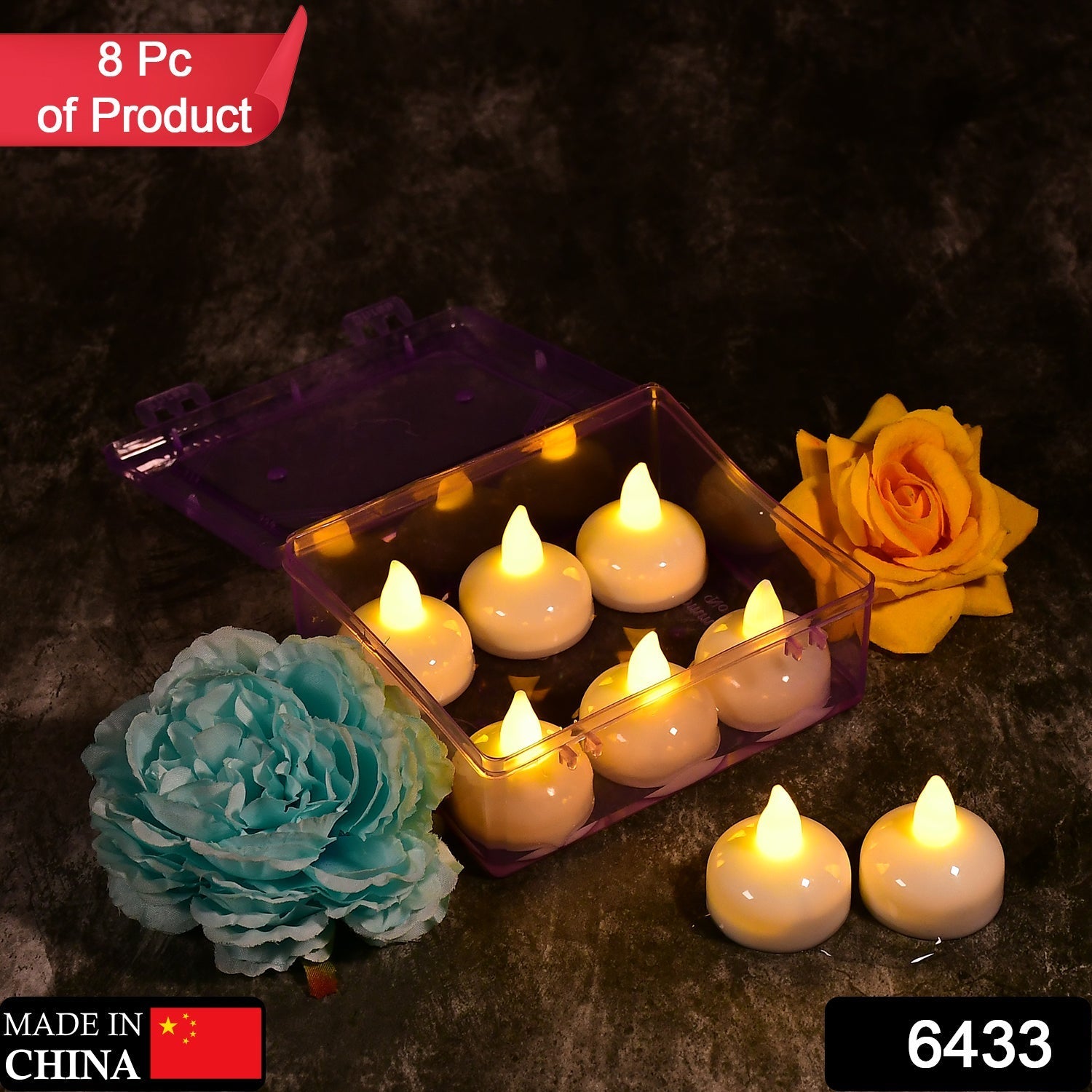 6433 Set of 8Pcs With transparent box. Flameless Floating Candles Battery Operated Tea Lights Tealight Candle - Decorative, Wedding.