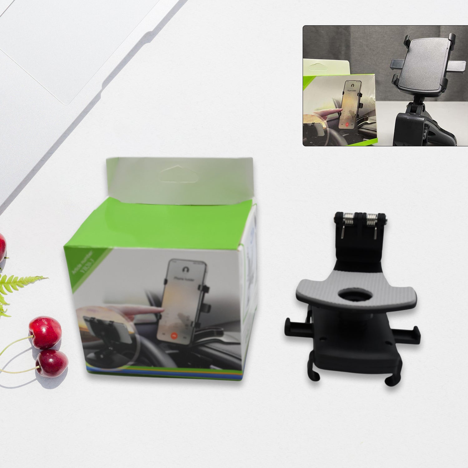 6948 Car Phone Holder Clip Mount 360 Degree Rotation Dashboard Rear View Mirror Sun Visor Smartphone HUD Navigation Fold Stand Plastic Black Compatible For All Smart Phones