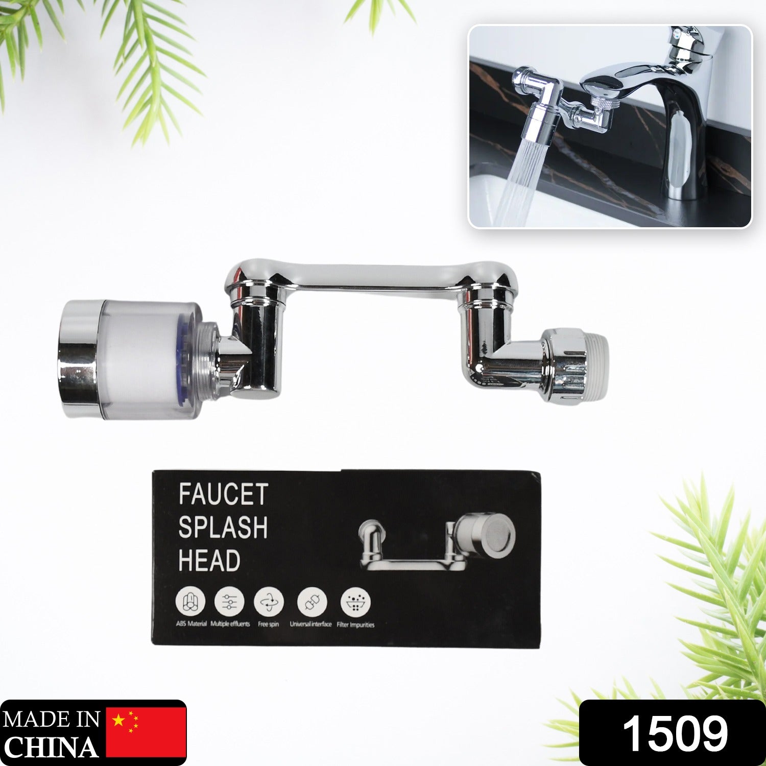 1509 Splash Faucet Filter Faucet, 1080 Rotating Faucet Sprayer Head Double O-ring Design, Movable Tap Water Saving, Sink Aerator Extender For Bathroom Kitchen