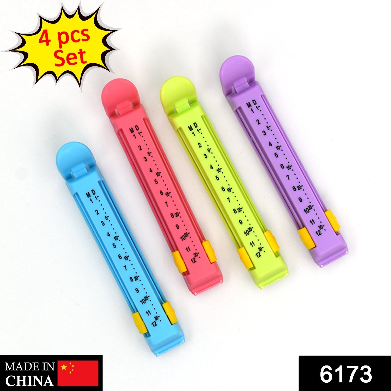 6173 Small Multipurpose Food Snack Plastic Bag Clip Sealer/Packet Sealer Clamps/Manual Vacuum Bag Sealer/Food Pouch Clip/Bag Zipper/Food Clips Sealer for Home Kitchen, Set of 4 (Multicolor)