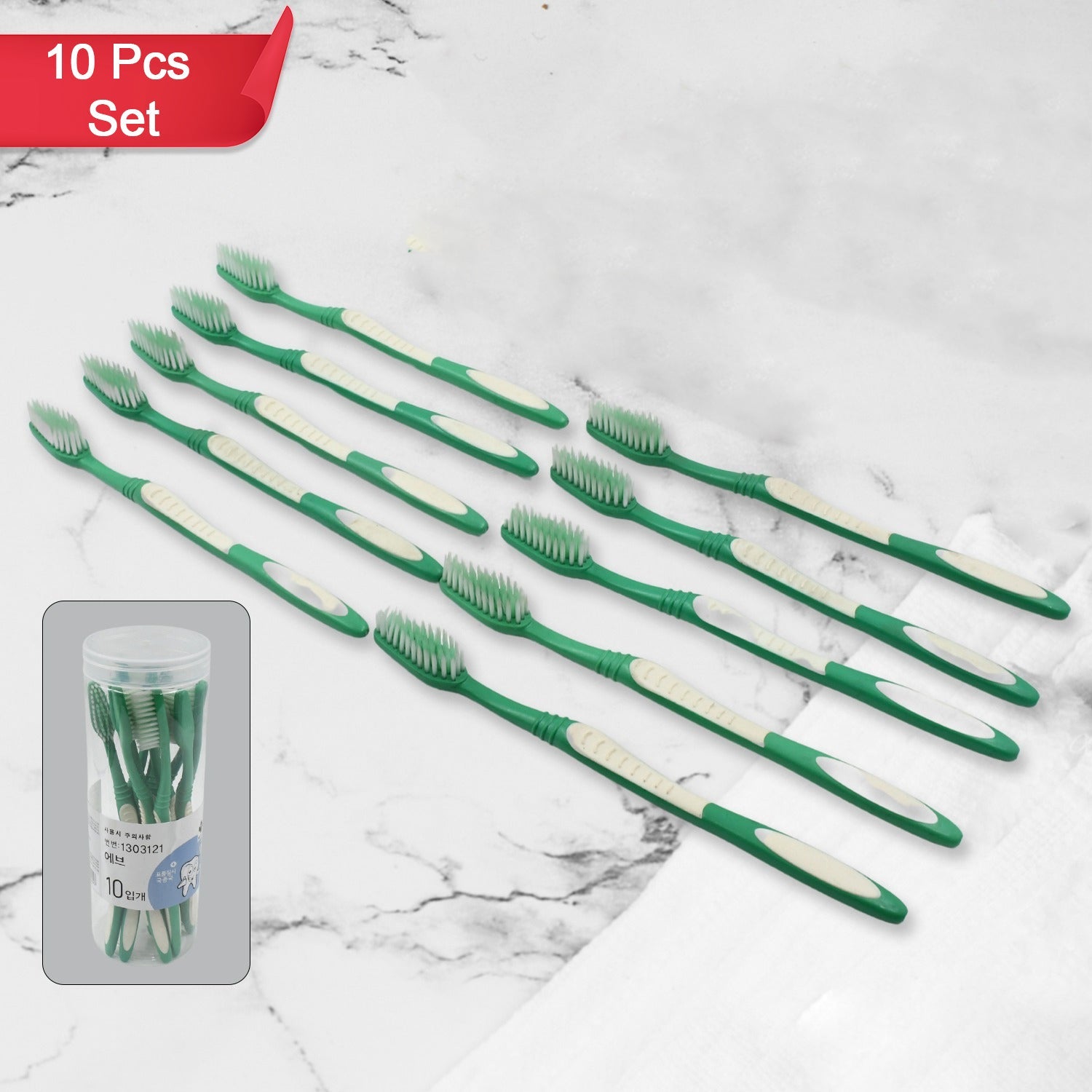 13080 Plastic Toothbrush With Plastic Round Box for Men and Women, Kids, Adults Plastic Toothbrush (10 pcs Set)