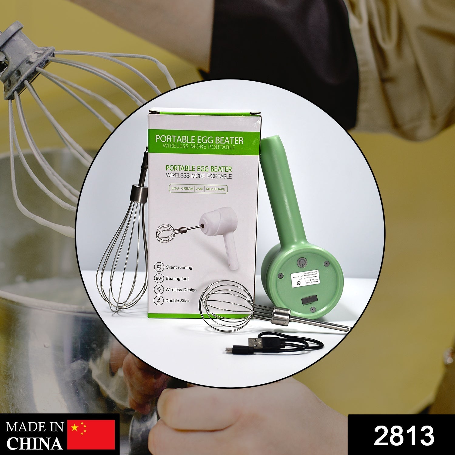 2813 Wireless Hand Mixer, Charging Handheld 2pc portable Whisk Mini High Power Beater Baking Hand Held Mixer, Portable Kitchen Blender.