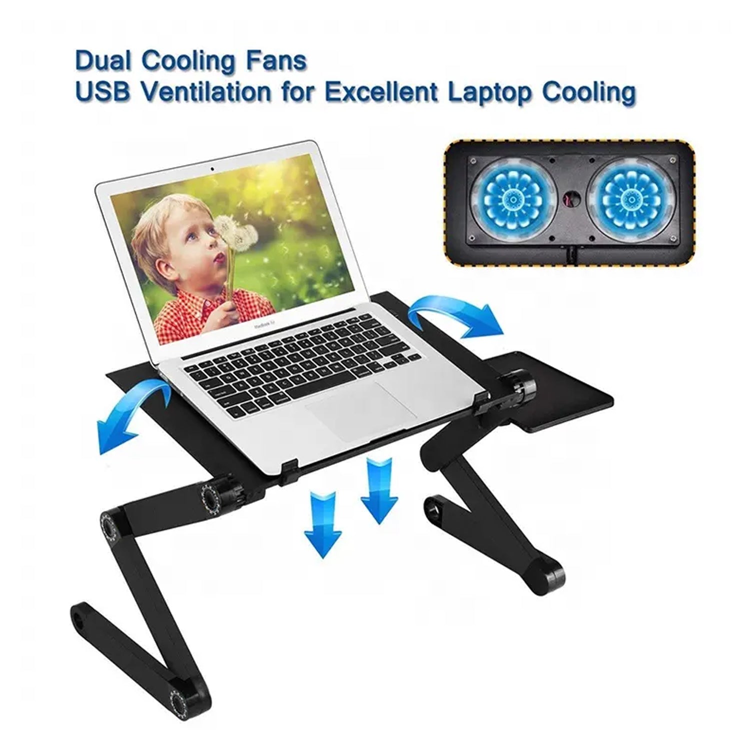 6925 Modern Style Portable Adjustable Foldable Laptop Holder Notebook Desks Lap PC Folding Desk Table Vented Stand 2 Built in Cooling Fans