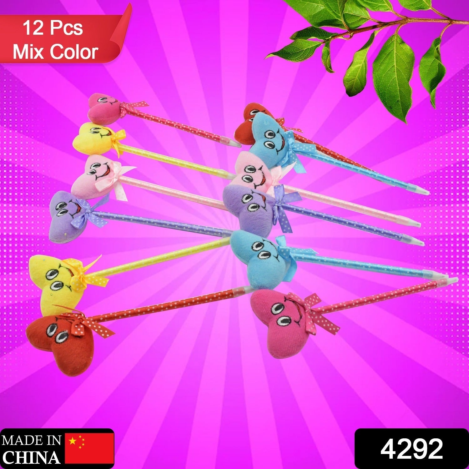 4292 Cute Cartoon Shape & Heart Design Facy Writting Pen Attached Rattle | Ball Pen Smooth Writing For Wedding , Events & Multiuse Pen Best Pen l Use for Kids (12 Pcs Set Mix Design & Color)