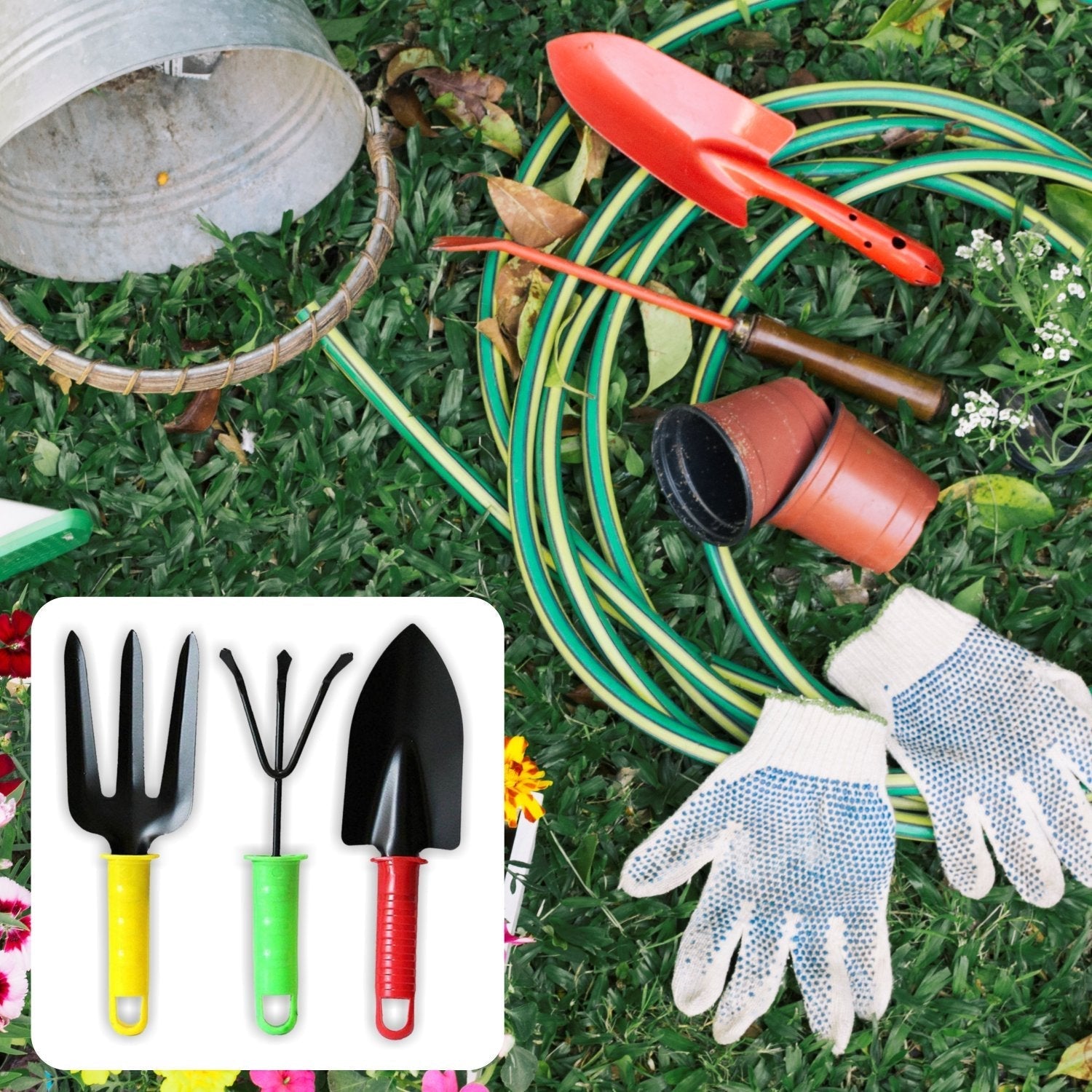 1768 Colorfull Garden Tool Set Set of 3Pc