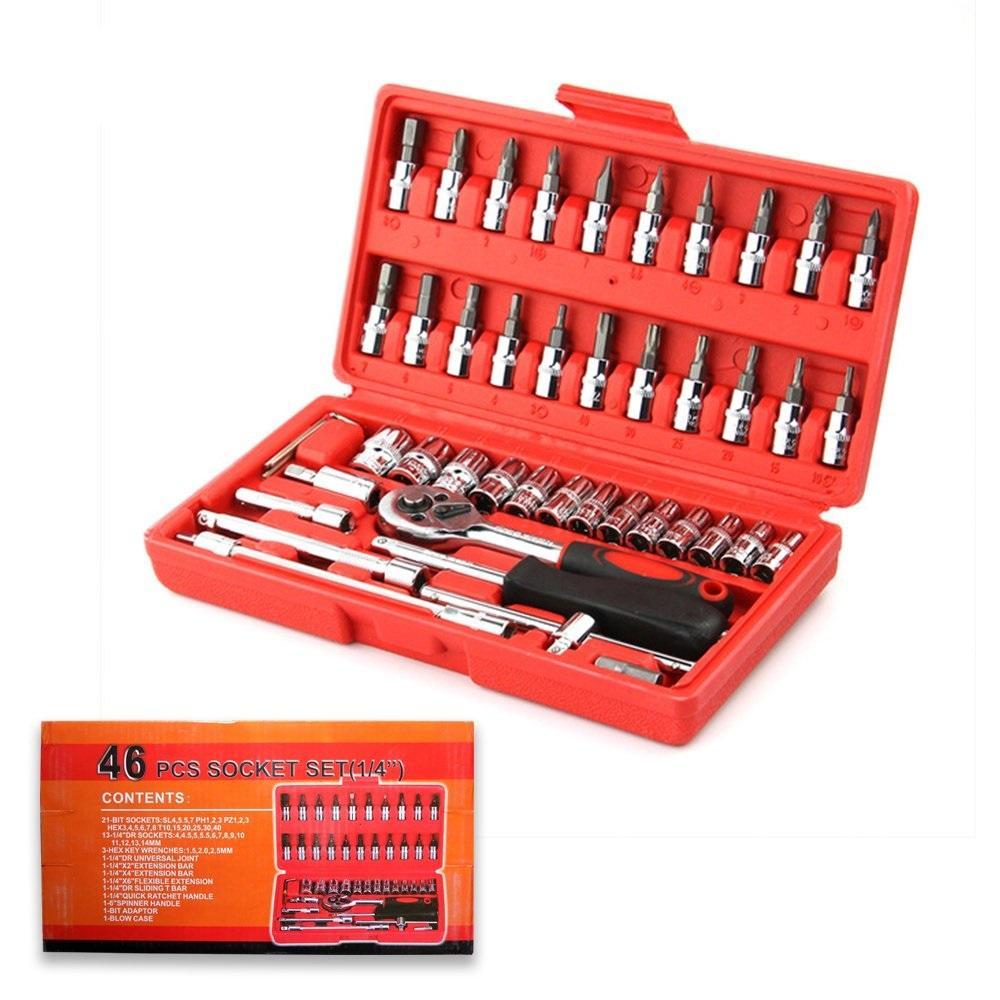 0422 Socket 1/4 Inch Combination Repair Tool Kit (Red, 46 pcs)