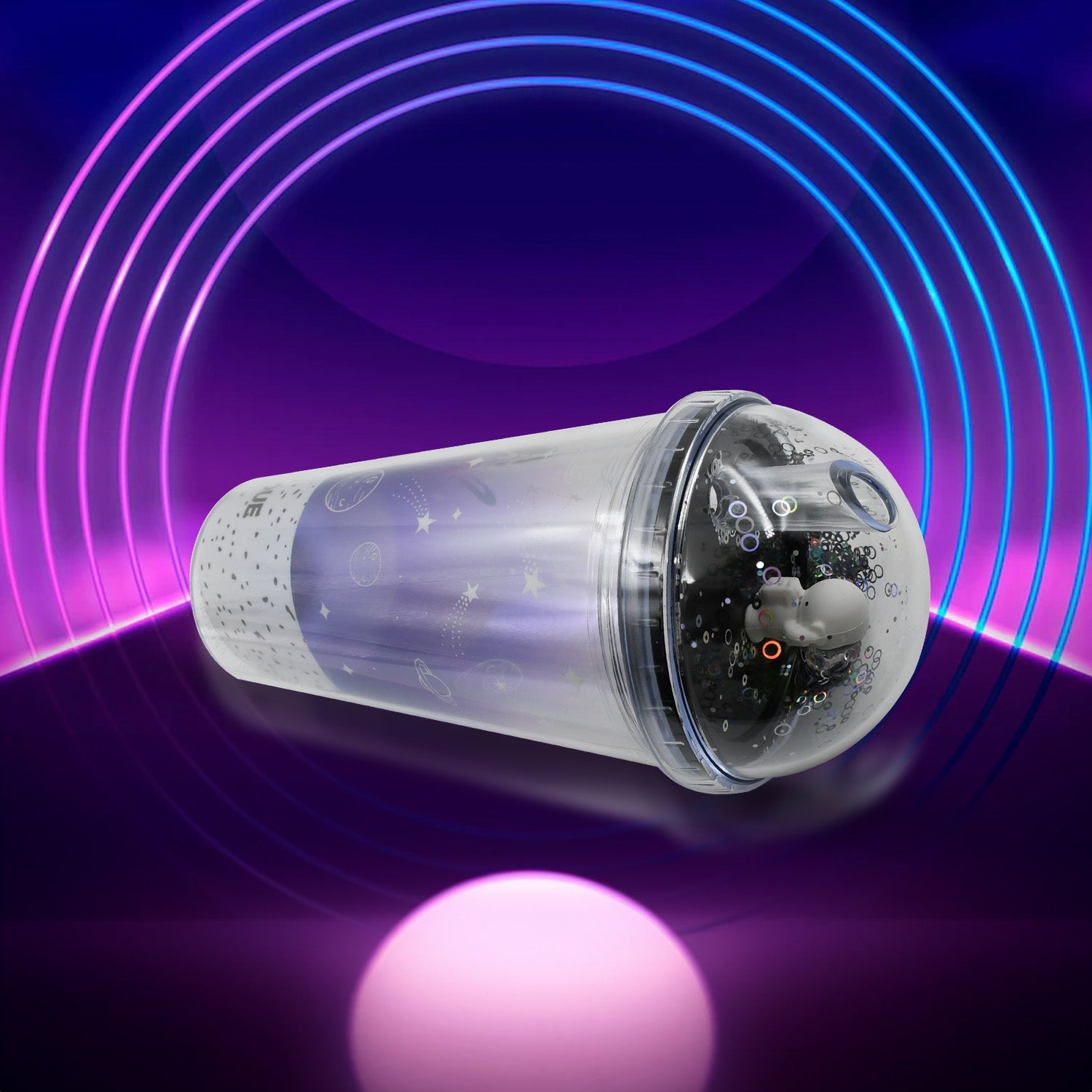 6883B LED Glow Light, Design Printed Insulated Double Wall Plastic Tumbler Cups With Straws 13oz Theming Astronaut in Space Travel Tumbler Freezer Mug Drinking Cups for Boys and Girls School/Tuition/Gym/ Picnic (Pack Of 1)