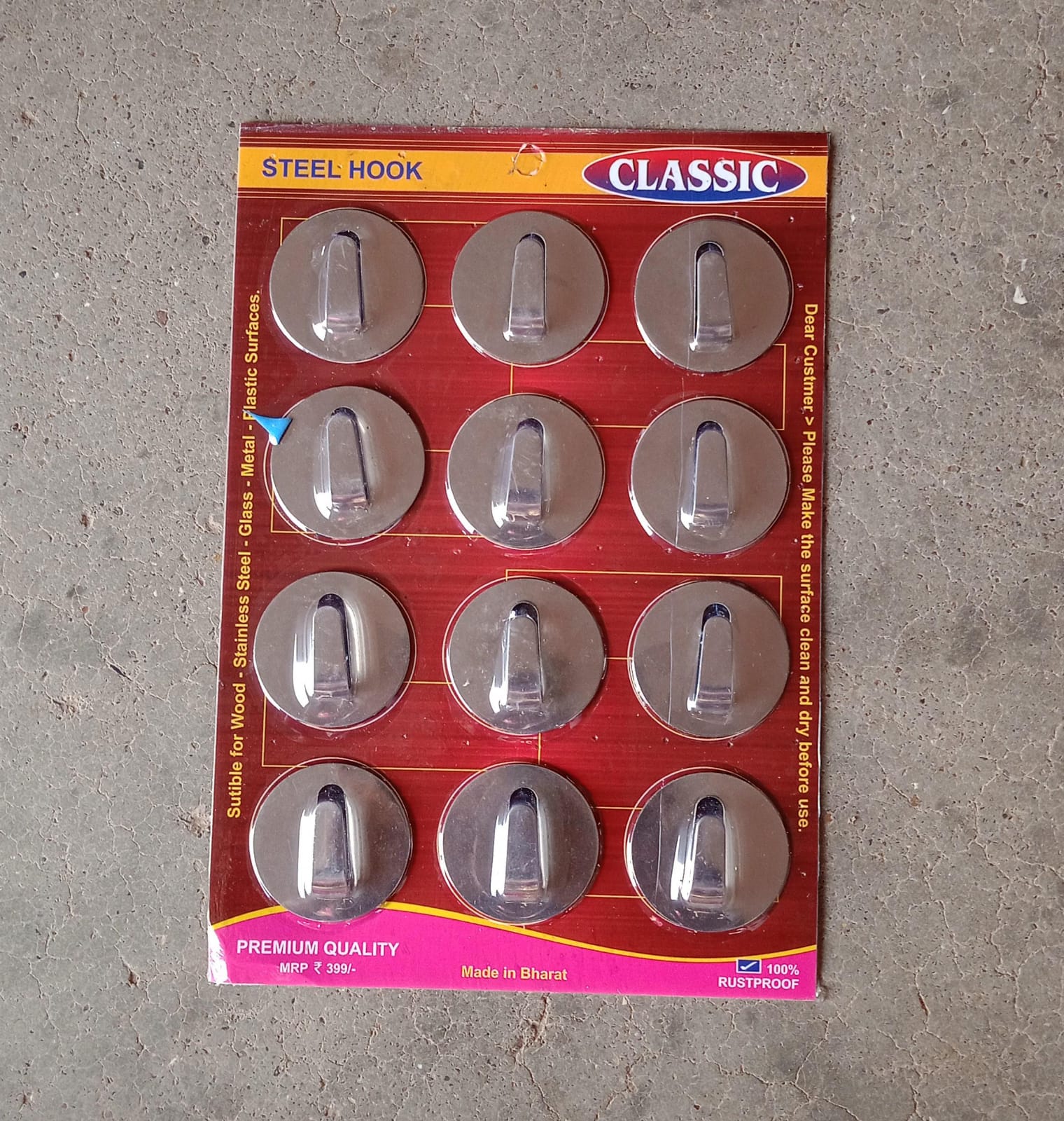 9413 Multipurpose Steel Wall hanging hook 12 pc, Self Adhesive Wall Hanging Hooks Sticker Hook, Suitable For: Wall Paper, Calender, Bathroom Tiles, Kitchen, Key Hange and etc Hook 12 (Pack of 12)