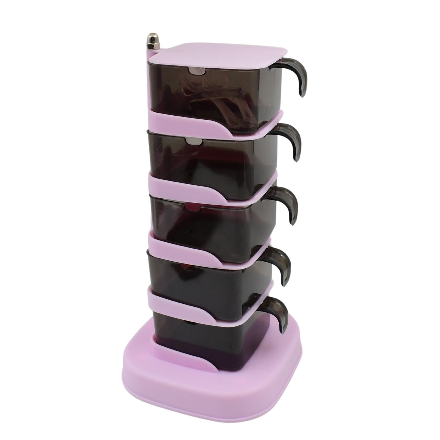 Rotating Spice Jars Vertical Rotatable Seasoning Box 5 Section Tier With 5 Spoon (1 Set)