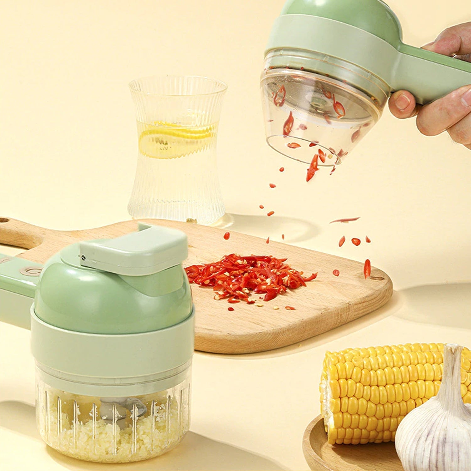 2284 4 in 1 Handheld Electric Vegetable Cutter Set, Multifunction Mini Chopper Food Processor, Wireless Electric Garlic Mud Masher, for Garlic, Chili ,Onion, Ginger