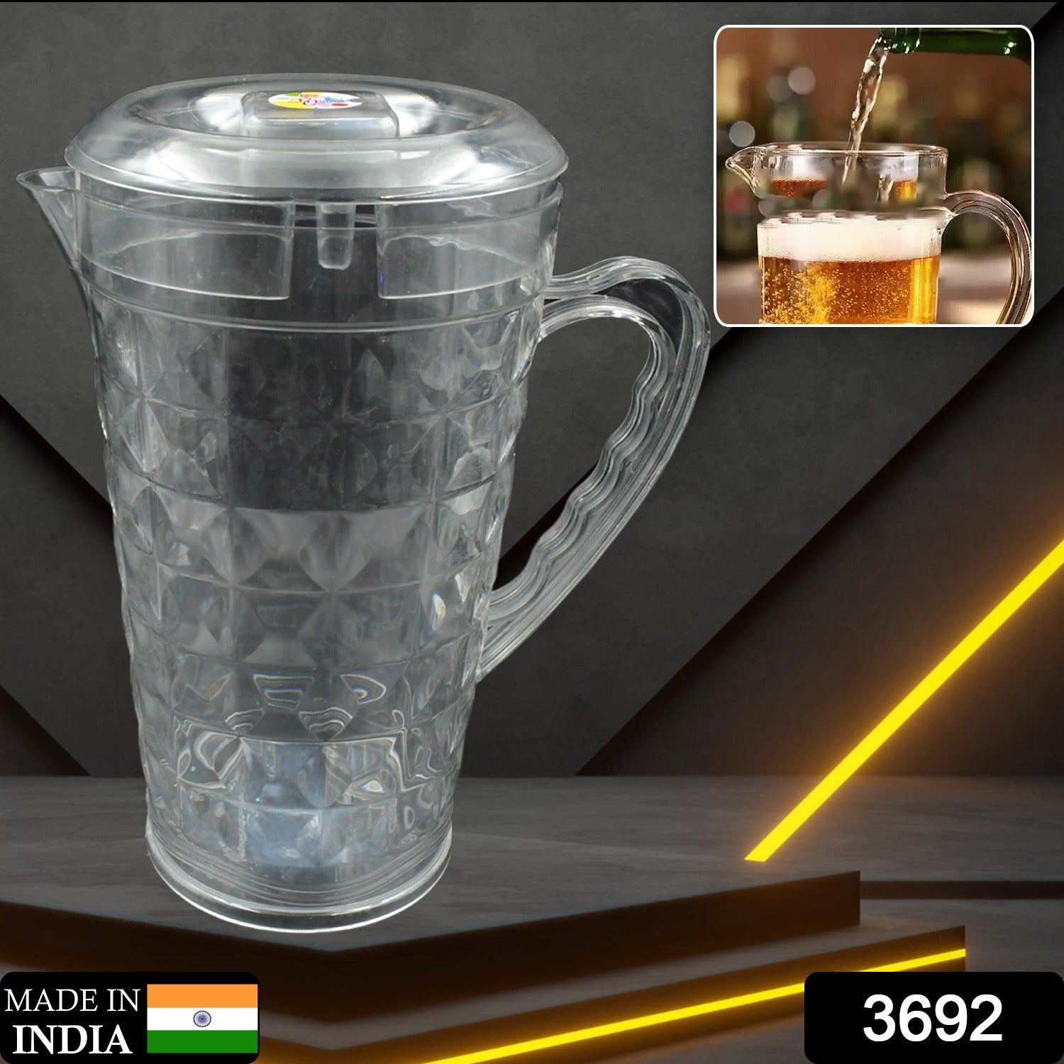 3692 Mocktail Pet Jug Plastic Jug With lid, Drinking Beverage Jag, Transparent Tableware Reusable BPA Free, Plastic Water jug for Home use, Perfect for Home, Restaurants