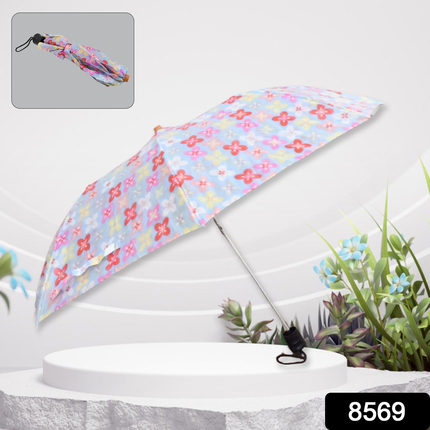 8569 2 Fold Sun Protective Solid Foldable Outdoor Umbrella, Portable Sun, UV Protection Lightweight Rain Umbrella With Umbrella Case For Girls, Women, Men, Boys