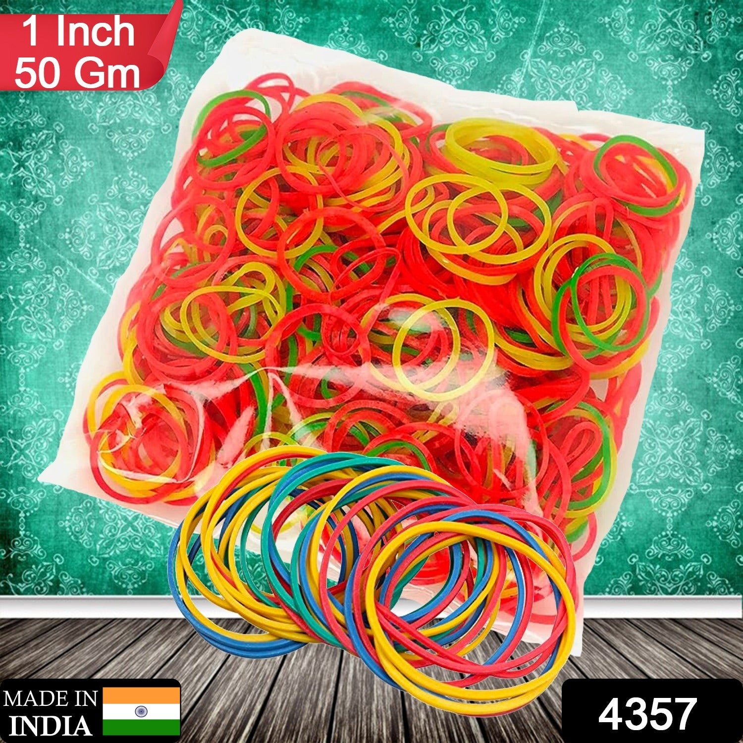 4357 Rubber Band For Office/Home and Kitchen Accessories Item Products, Elastic Rubber Bands, Flexible Reusable Nylon Elastic Unbreakable, For Stationery, School Multicolor (1 Inch, 50 GM)