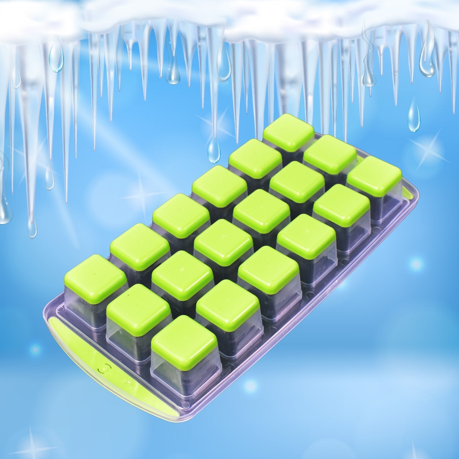 7169 18 Cavity Pop Up Ice Cube Tray Easy Release Flexible Silicone Bottom Ice Tray , Stackable Ice tray, 100% BPA Free, Food Grade for Freezer