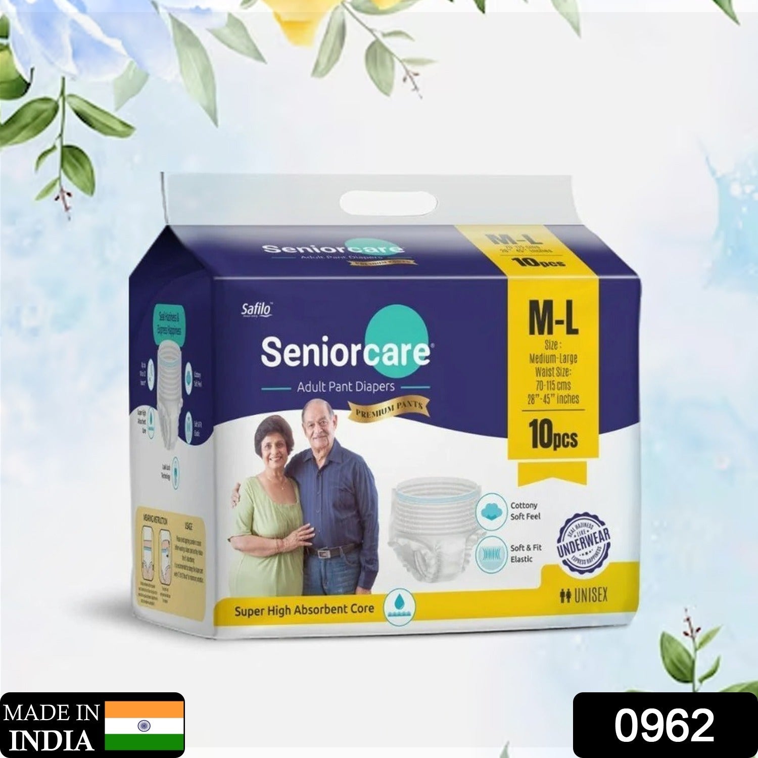 0962 Medium-Large Senior care Adult Pull Up Diaper Pants (Waist Size (70-115 Cm | 28 -45 Inch) Adult Diapers (Medium-Large M-L10Pc)