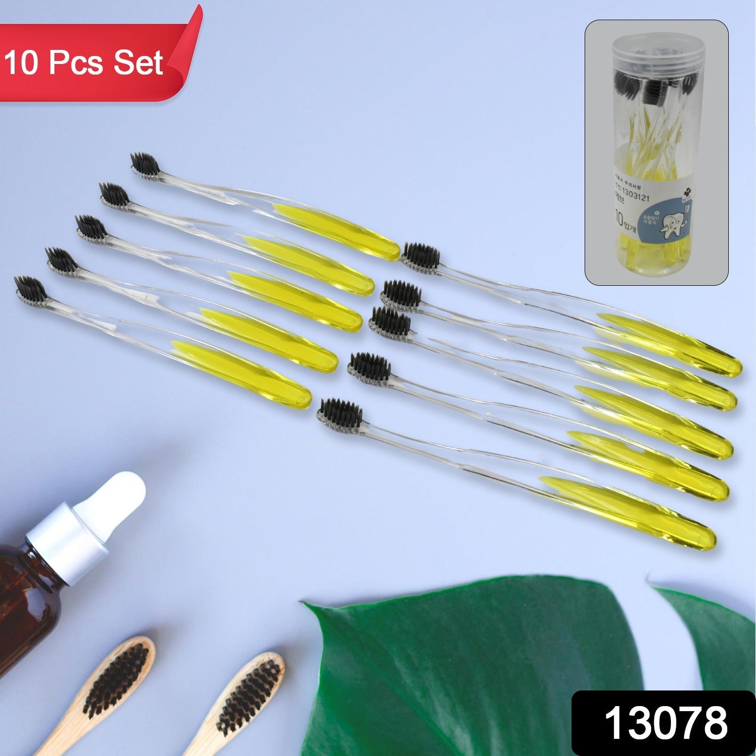 13078 Premium Plastic Toothbrush With Plastic Round Box for Men and Women, Kids, Adults Plastic Toothbrush (10 pcs Set)