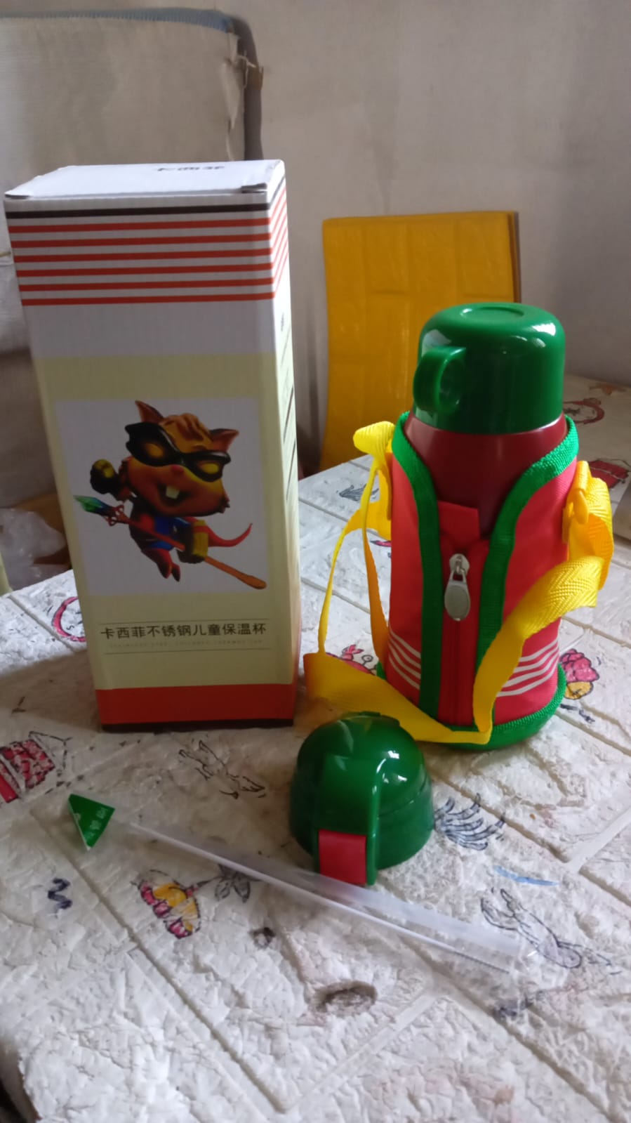 12544 Premium Stainless Steel Insulated Sipper Bottle Print Water FlaskCartoon Vacuum Hot Cold For Kids / Travelling Water Bottle for Kids with Pop up Straw, Double Wall Thermos with Straw & Bottle Zippe Cover For office/Gym/School (550 ML)