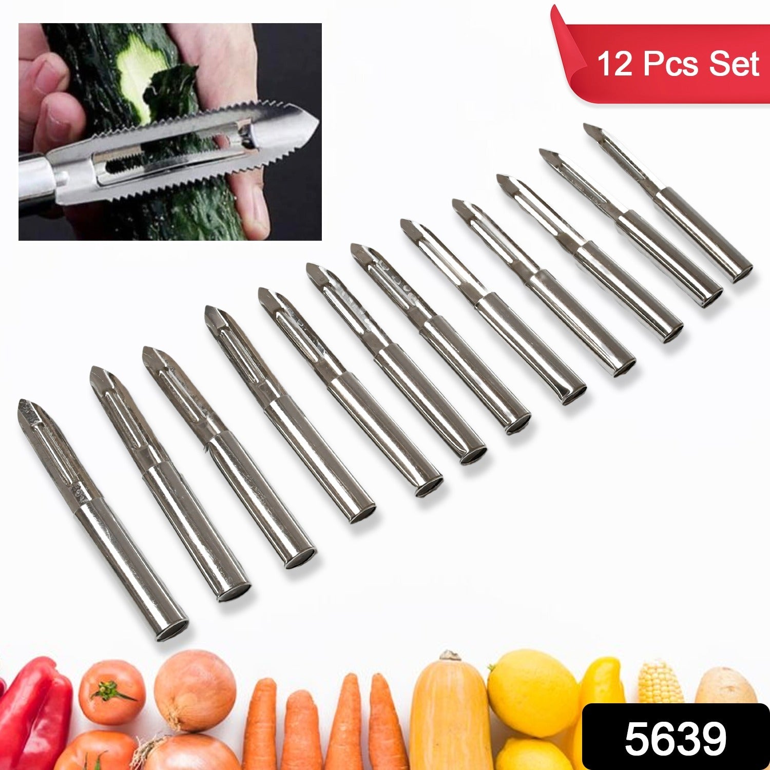 5639 Multi-Purpose Stainless Steel Peeler With Handle For Vegetables, Potato Peeler, Carrot, grated, Suitable for Peeling and shredding Fruit and Vegetables Kitchen Accessories, Piller (12 Pcs Set)