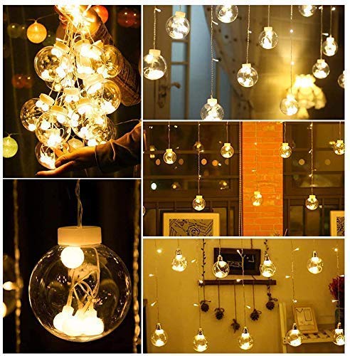 3390 12 Wish Balls Window Curtain String Lights with 8 Flashing Modes Decoration for Home Decoration, Diwali & Wedding LED Christmas Light Indoor and Outdoor Light ,Festival Decoration (Plastic, Warm White)