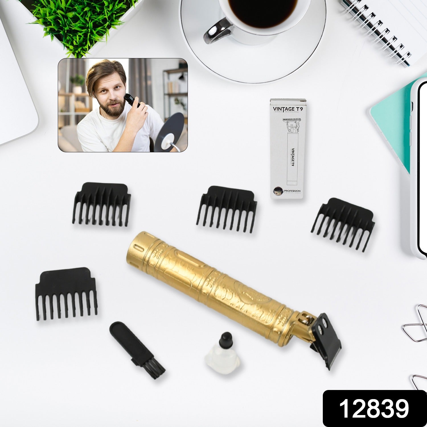 12839 Plastic Body Hair Trimmer for Men Hairstyle Trimmer, Professional Hair Clipper, Electric Shaving machine dry shaving for men - hair shaving and trimming beard With 4 adjustable blade clipper, Oil, Cleaning Brush