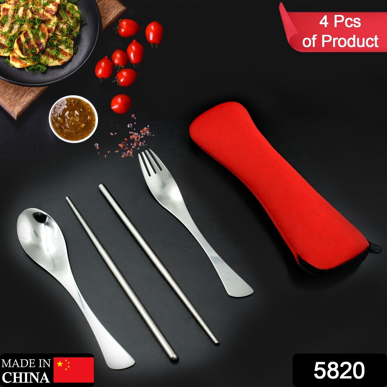 5820 Picnic Dinner Spoon Fork Chopsticks Cutlery Tablewares Set Traveling Spoon Set High Quality Cutlery Set (4 PC / 1 Set )