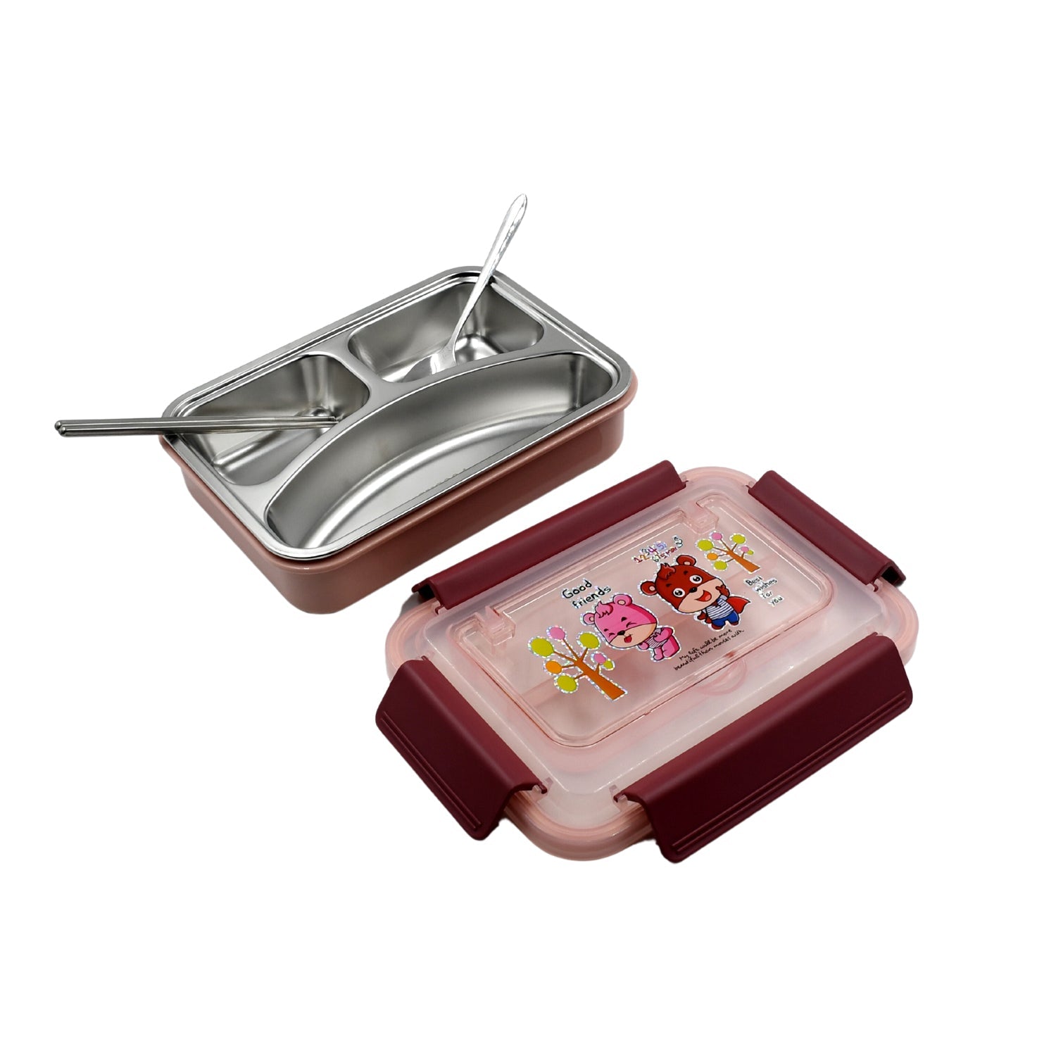 5954 Food‑Safe Materials Kids Lunch Box With steel Spoon & chopsticks Compartment is Designed Made of 304 Stainless Steel Easy to Clean for School for Camping for Work for Home, Office