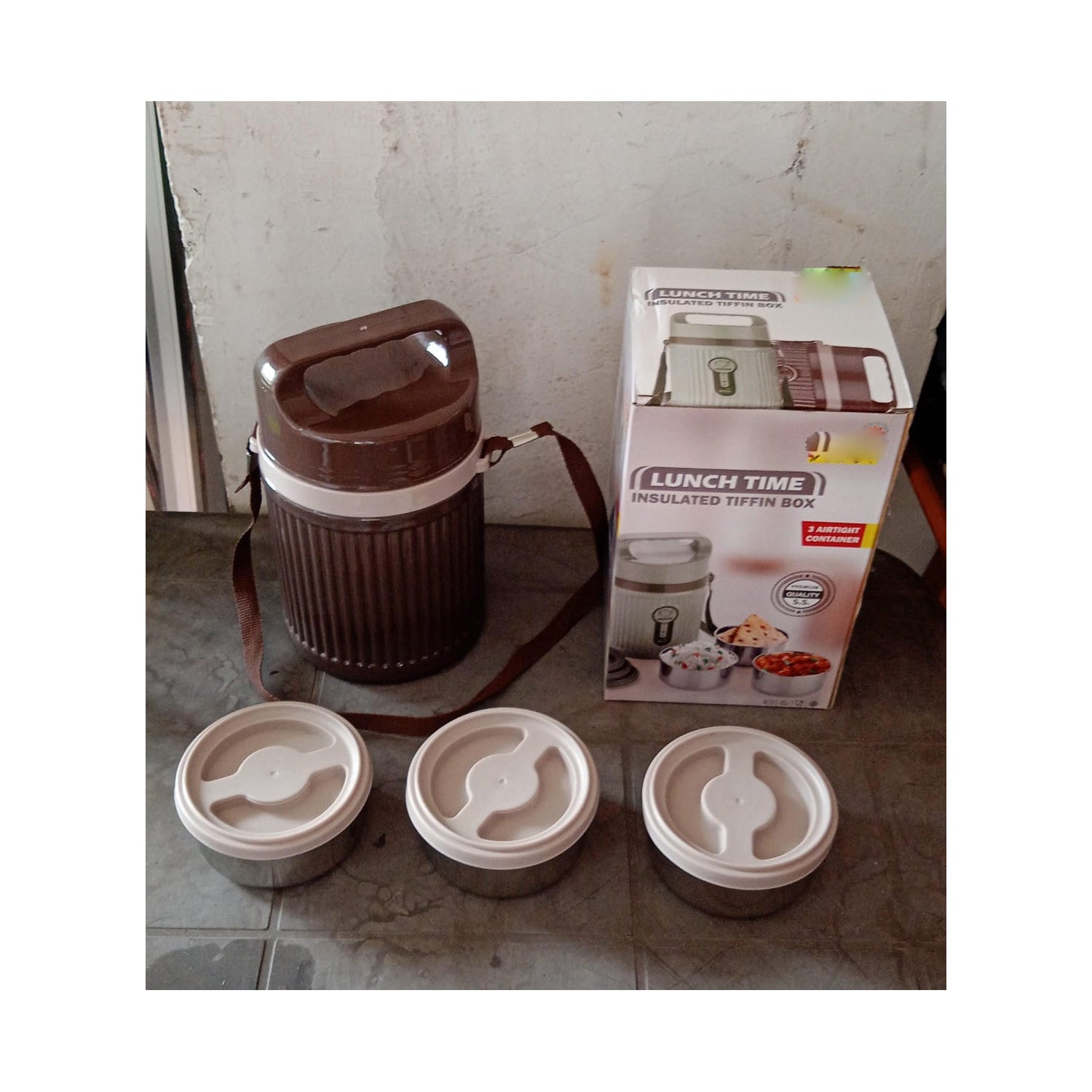 2373 Smart Insulated Stainless Steel Tiffin 3 Compartment Lunch Box with Handle Stackable Stainless Steel Lunch Box | BPA Free | Leakproof/Dabba for Office, Home, School (1 Pc 3 compartment)