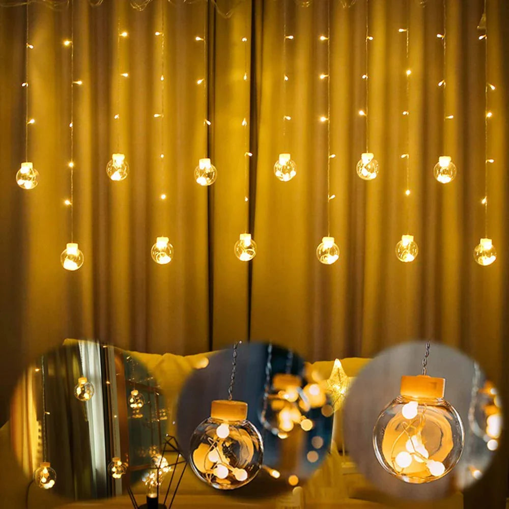 3390 12 Wish Balls Window Curtain String Lights with 8 Flashing Modes Decoration for Home Decoration, Diwali & Wedding LED Christmas Light Indoor and Outdoor Light ,Festival Decoration (Plastic, Warm White)