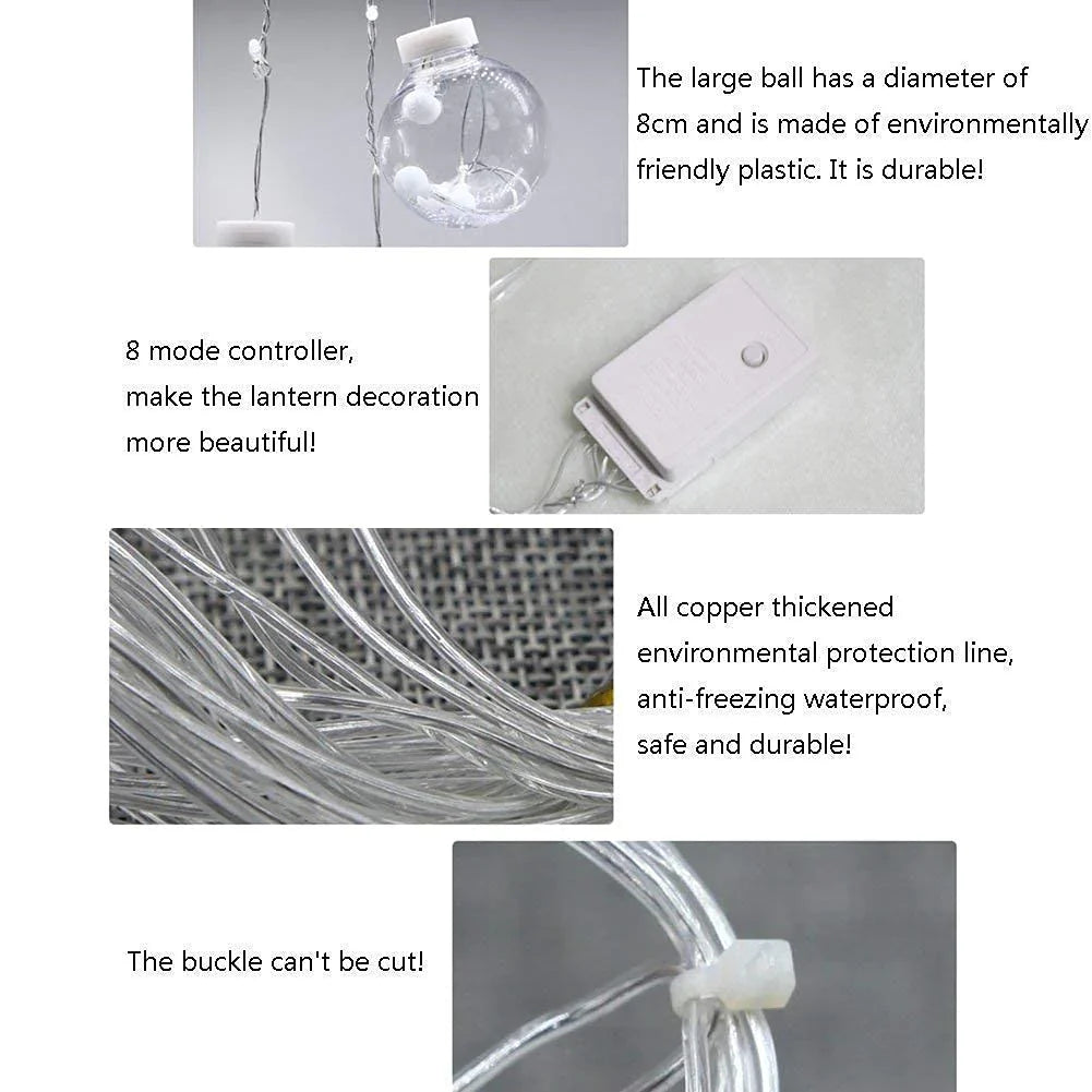 3390 12 Wish Balls Window Curtain String Lights with 8 Flashing Modes Decoration for Home Decoration, Diwali & Wedding LED Christmas Light Indoor and Outdoor Light ,Festival Decoration (Plastic, Warm White)