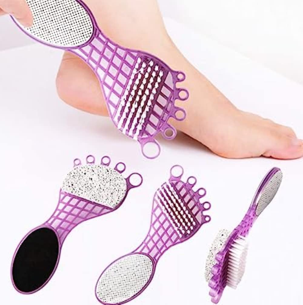 6993 4 in 1 Pedicure Tool for Rough & Dry Feet Dual-Sided with Pumice Stone Soft Brush Steel Scrubber & Emery File Softens Hard Foot Corns & Calluses Cleanses & Smoothens Dull Feet