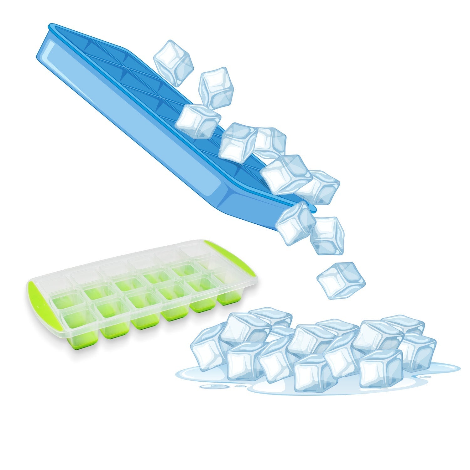 7169 18 Cavity Pop Up Ice Cube Tray Easy Release Flexible Silicone Bottom Ice Tray , Stackable Ice tray, 100% BPA Free, Food Grade for Freezer