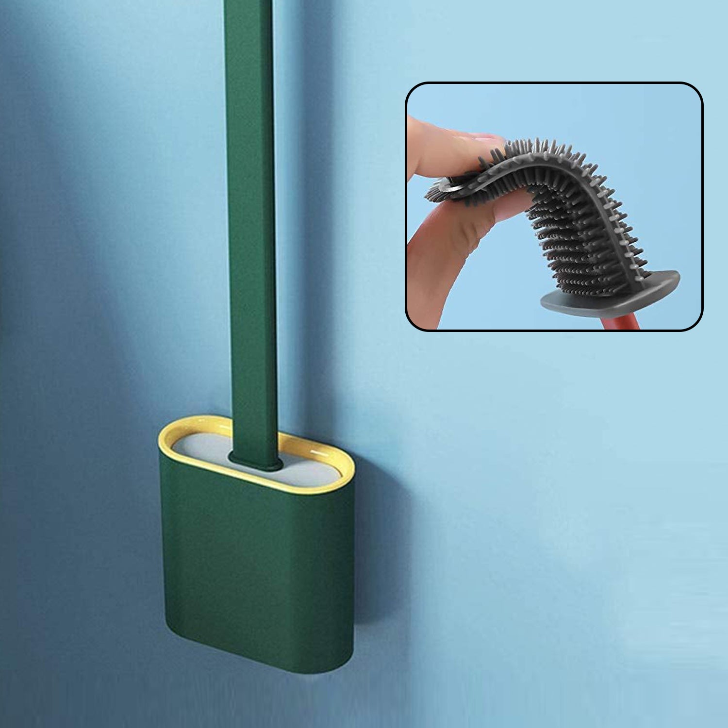 1410A Silicone Toilet Brush with Holder Stand for Bathroom Cleaning