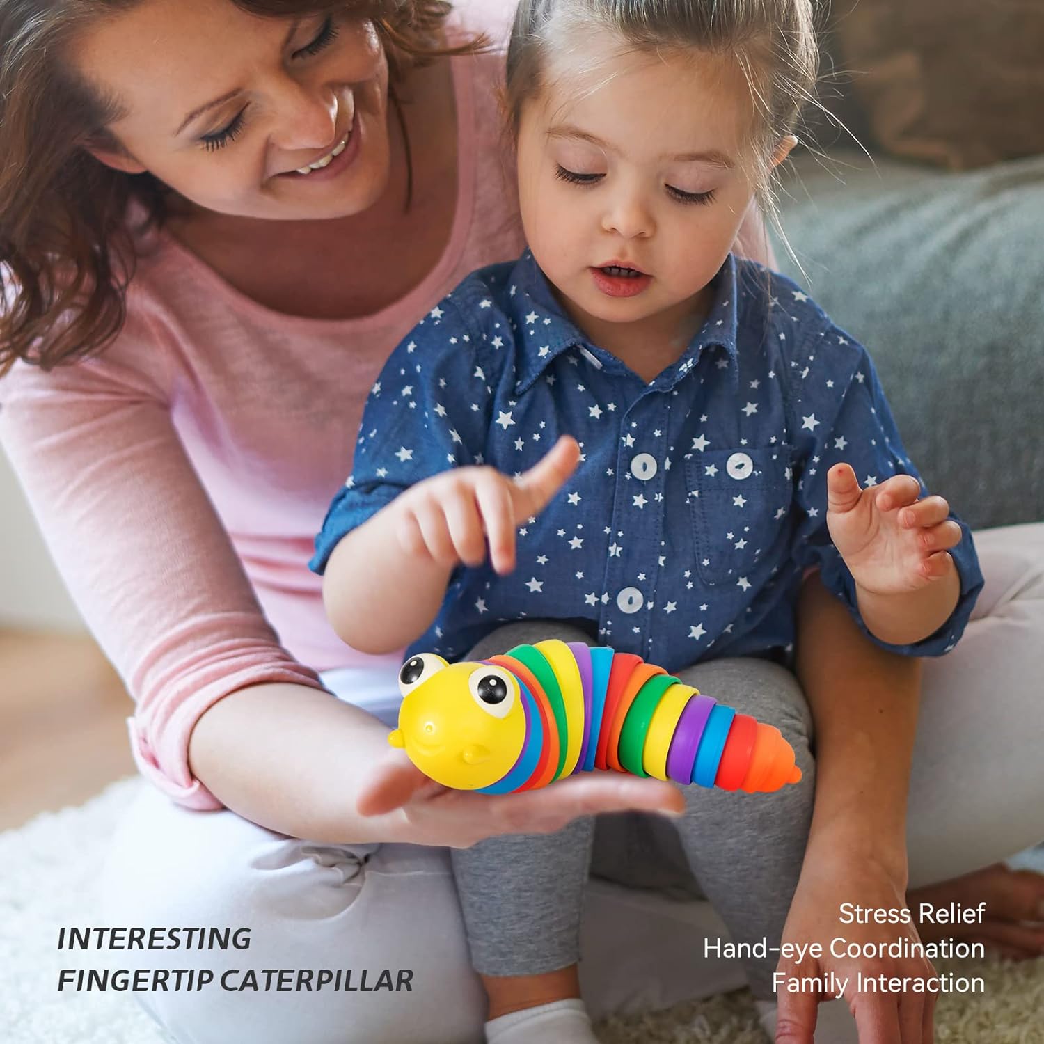 17594 3D Rainbow Color Plastic Slug Fidget Toys, Stress Relieving Toy, Sensory Slug Toy for Boys and Girls, Finger slug Toy, for Autistic, Caterpillar Fidget Toys Stress Relief Gifts for Toddlers Kids Adults (1 Pc)