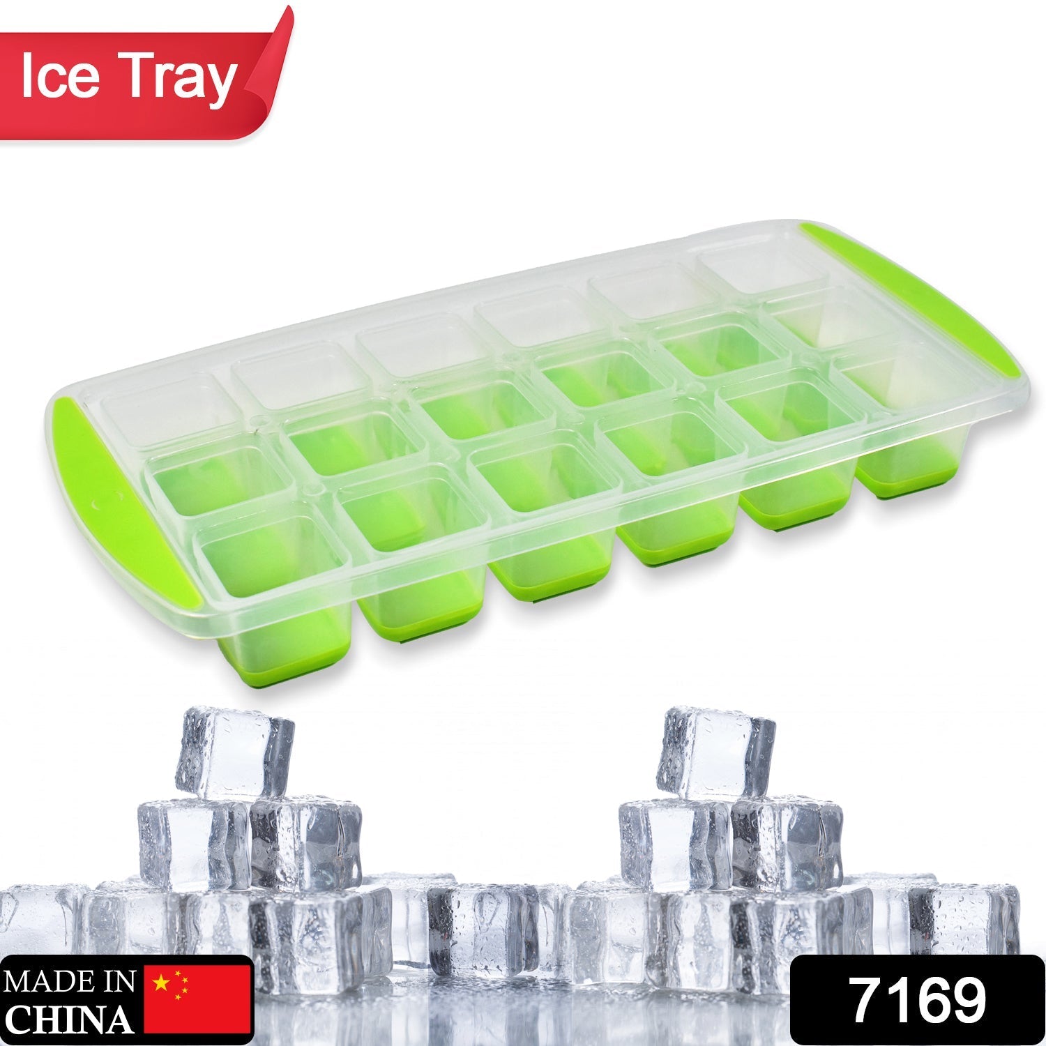 7169 18 Cavity Pop Up Ice Cube Tray Easy Release Flexible Silicone Bottom Ice Tray , Stackable Ice tray, 100% BPA Free, Food Grade for Freezer